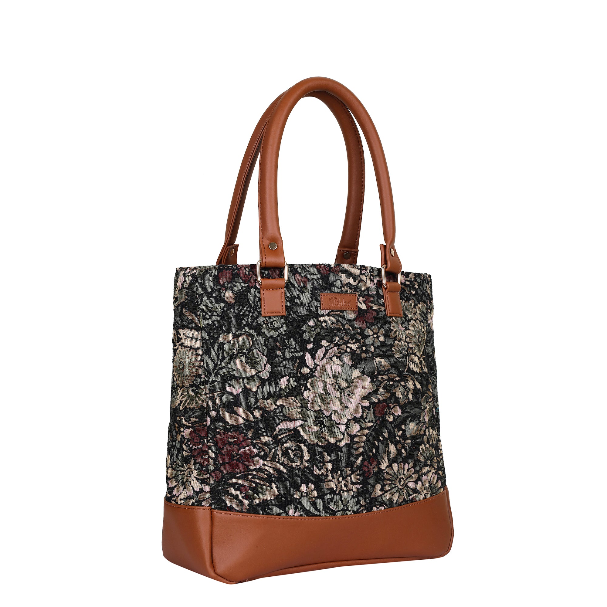 Tapestry Tote Bag in Vintage Design – Vegan Leather-Trimmed Women's Top Handle Shoulder Handbag for Daily Use