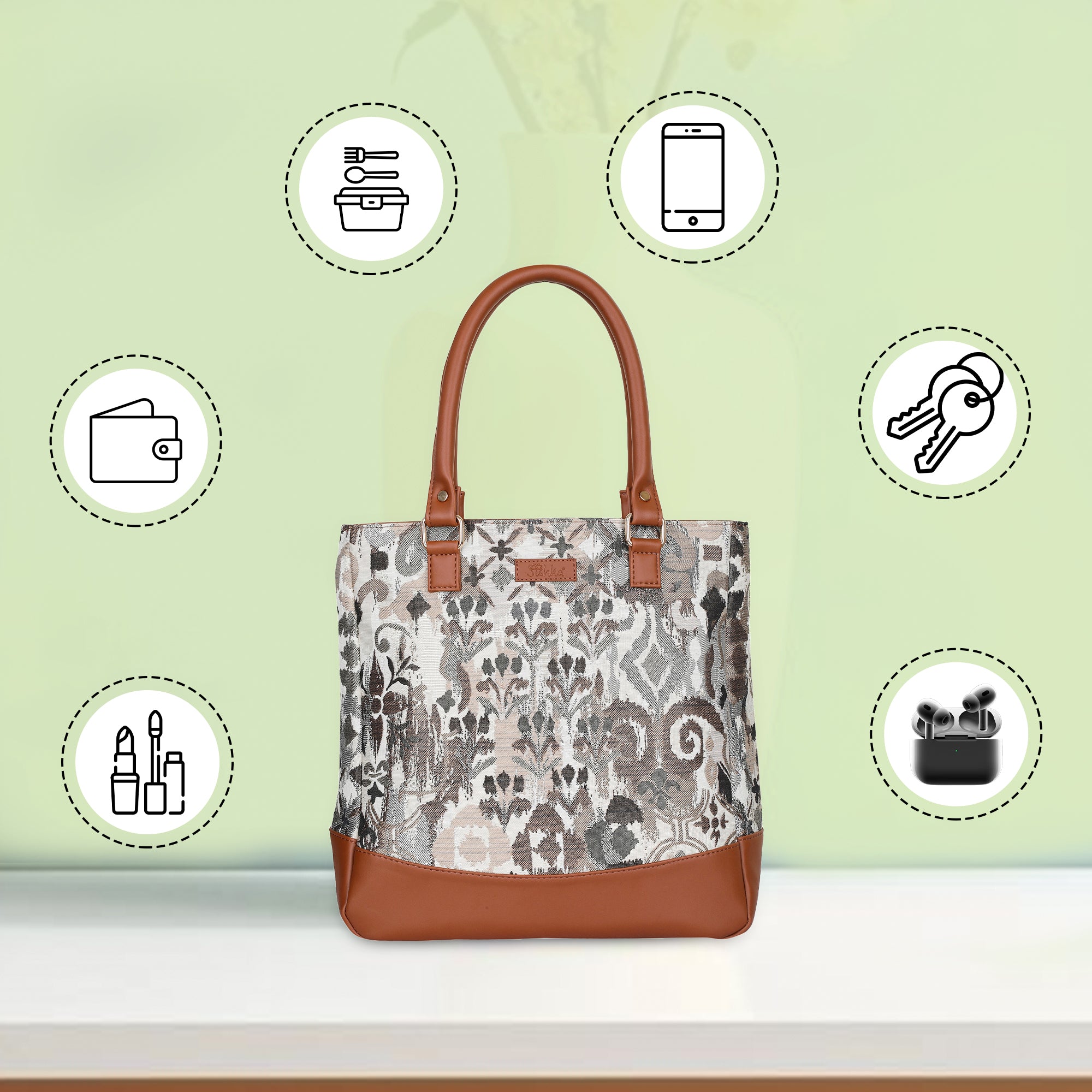 Women’s Abstract Tapestry Tote Bag – Shoulder & Top Handle Handbag with Vegan Leather Trim for Everyday Style