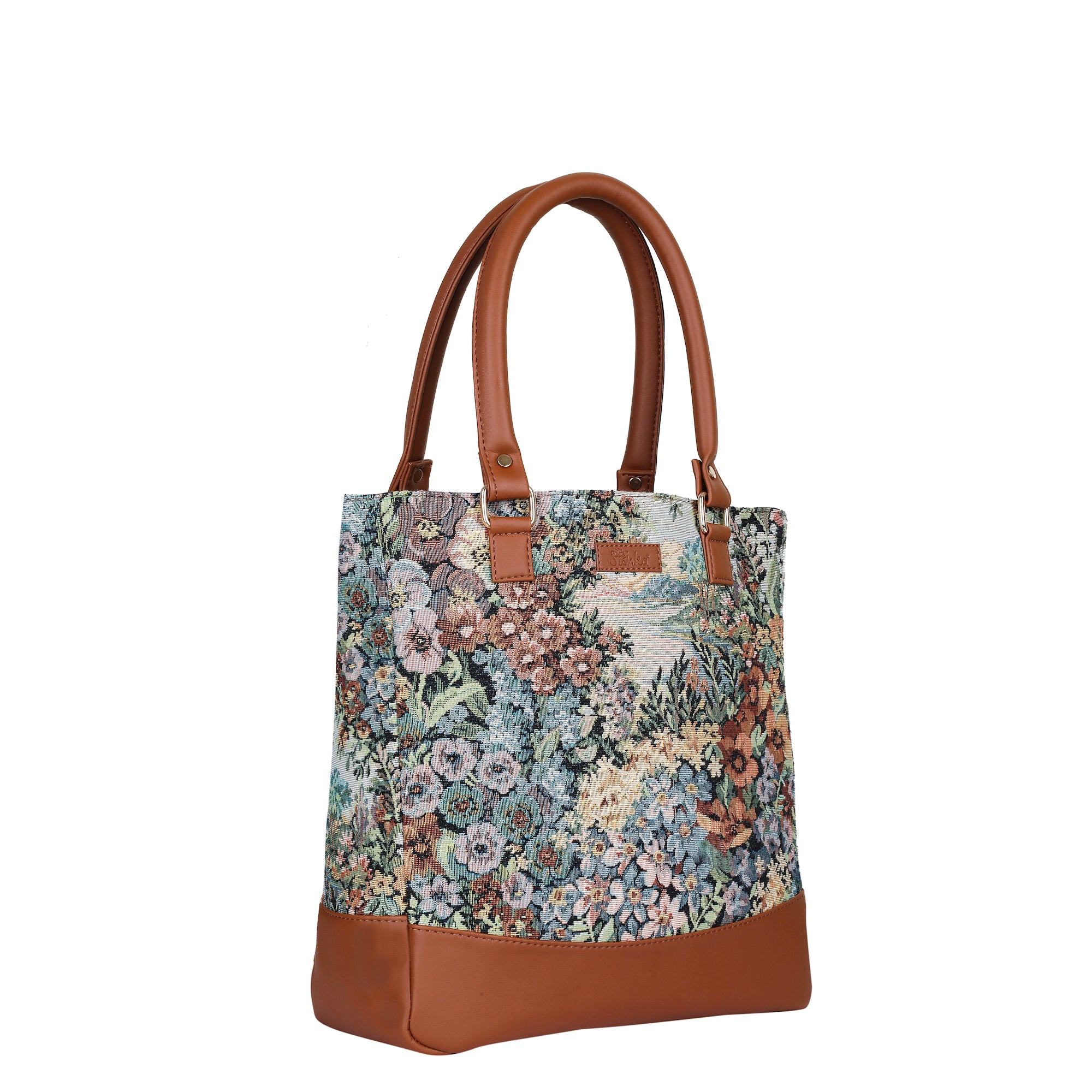Women’s Botanical Pattern Tapestry Shoulder Tote Bag – Top Handle Handbag with Vegan Leather Trim for Office & Travel