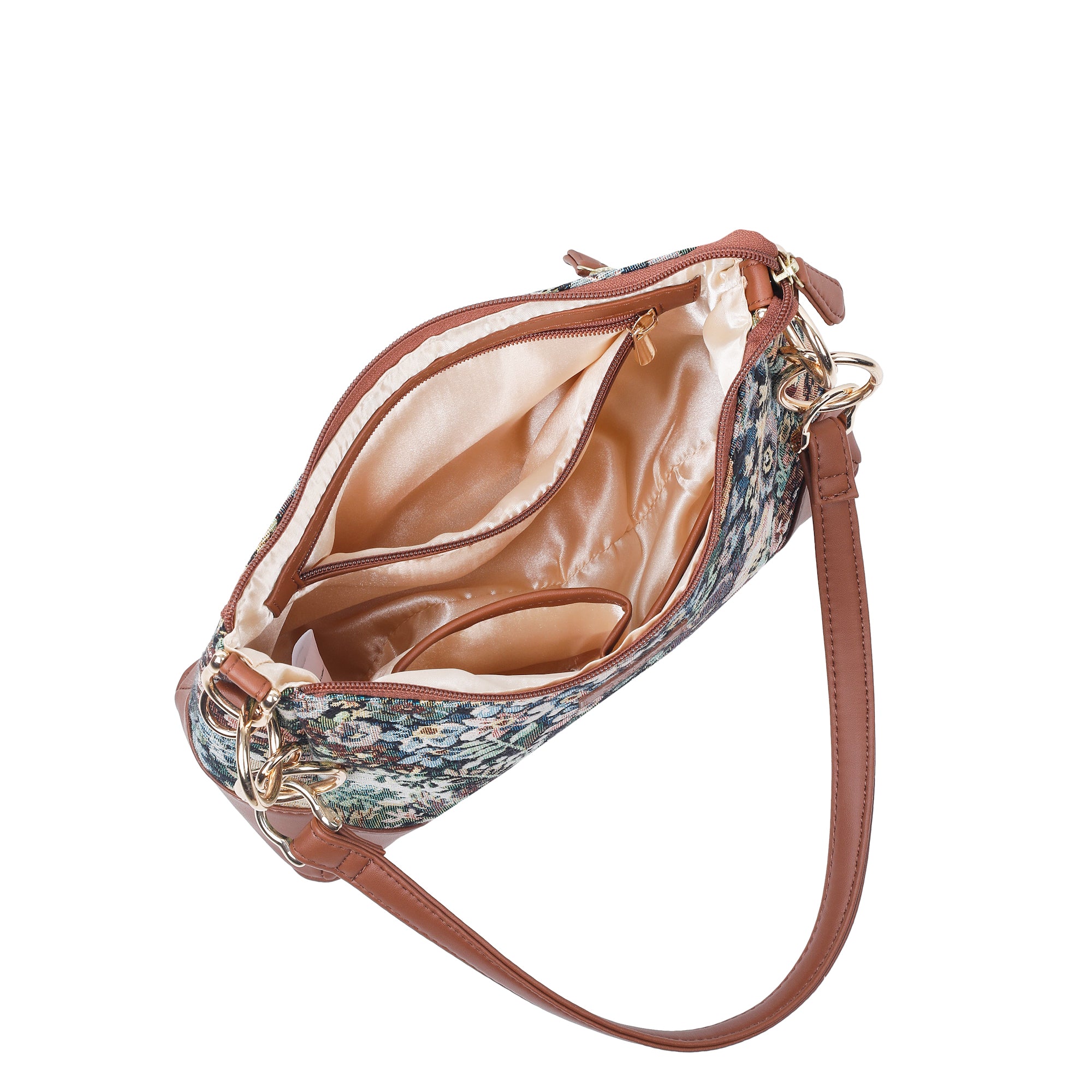 Women’s Botanical Tapestry Shoulder Bag – Tote & Sling Satchel Purse with Vegan Leather Accents for Travel & Everyday Style
