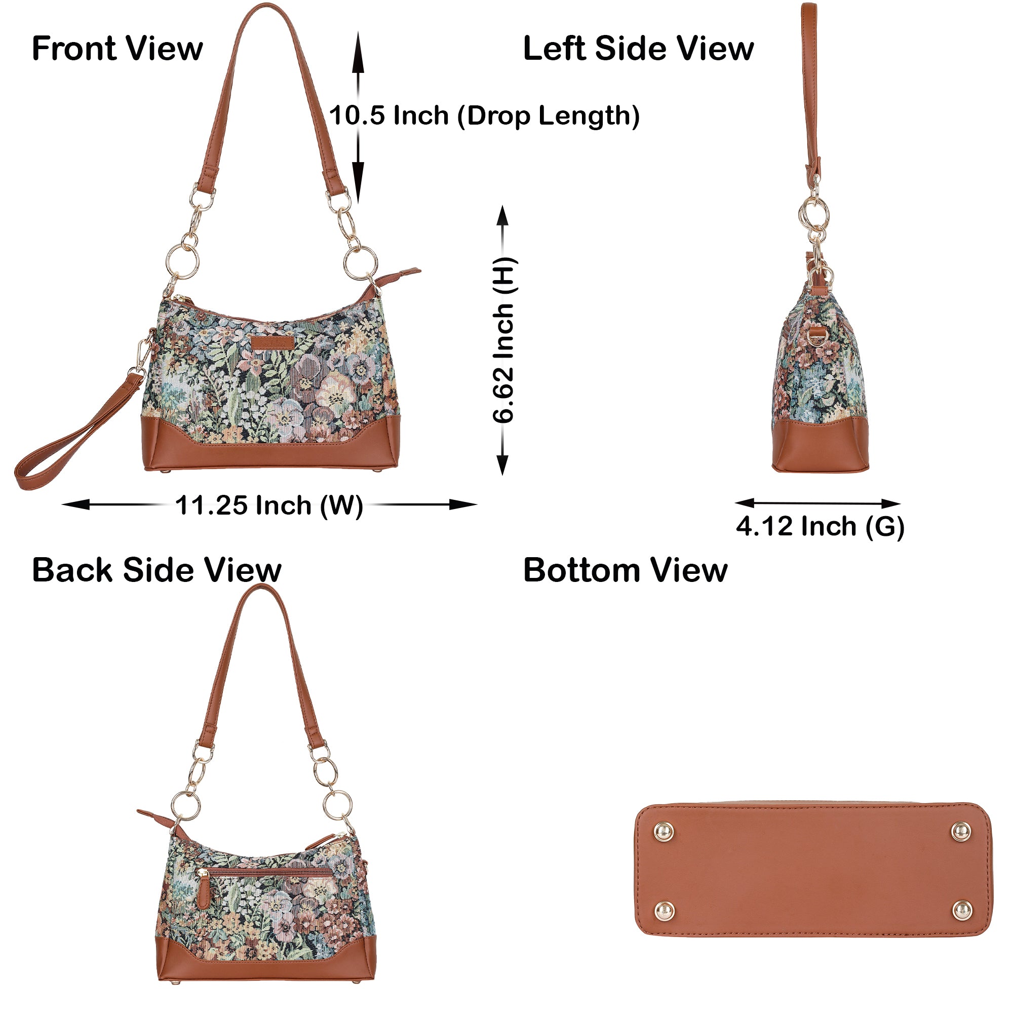 Women’s Botanical Tapestry Shoulder Bag – Tote & Sling Satchel Purse with Vegan Leather Accents for Travel & Everyday Style
