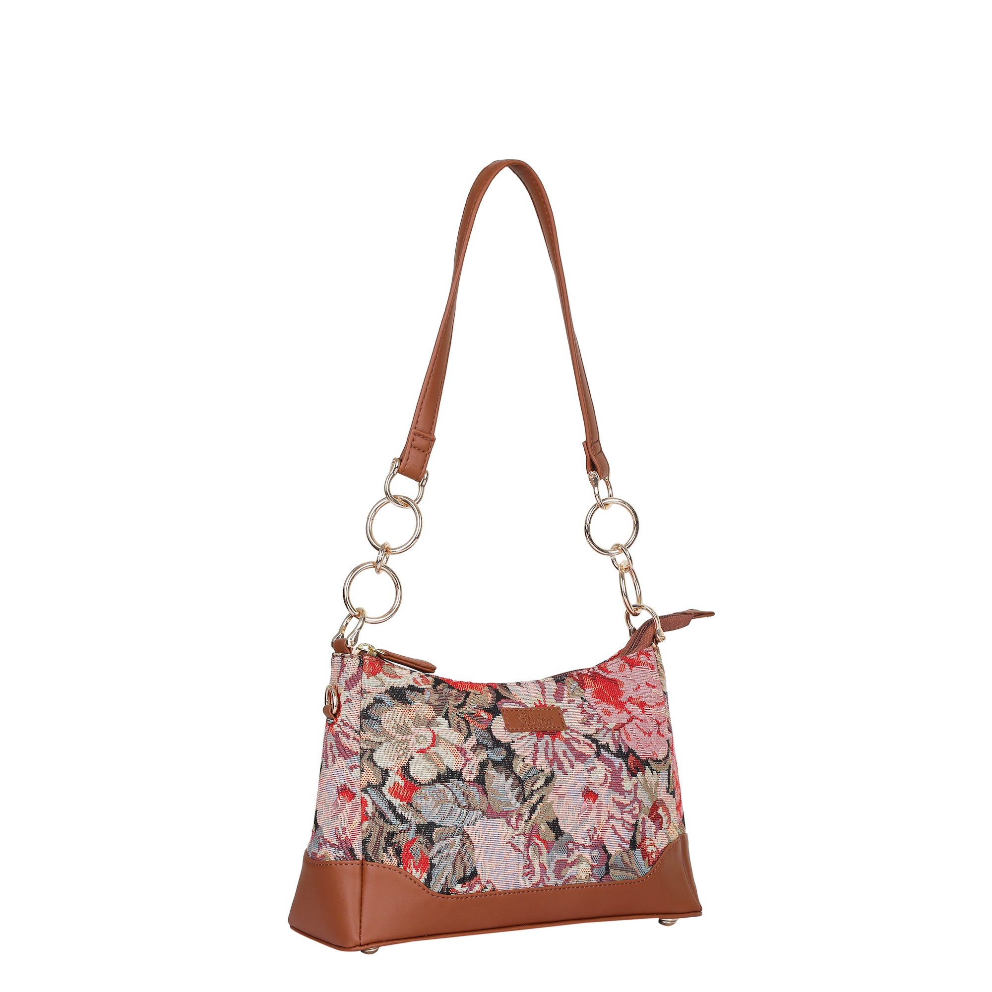 Ladies’ Floral Pattern Tapestry Shoulder Bag – Stylish Tote Bag with Vegan Leather Trim & Sling Satchel Purse for Casual Wear