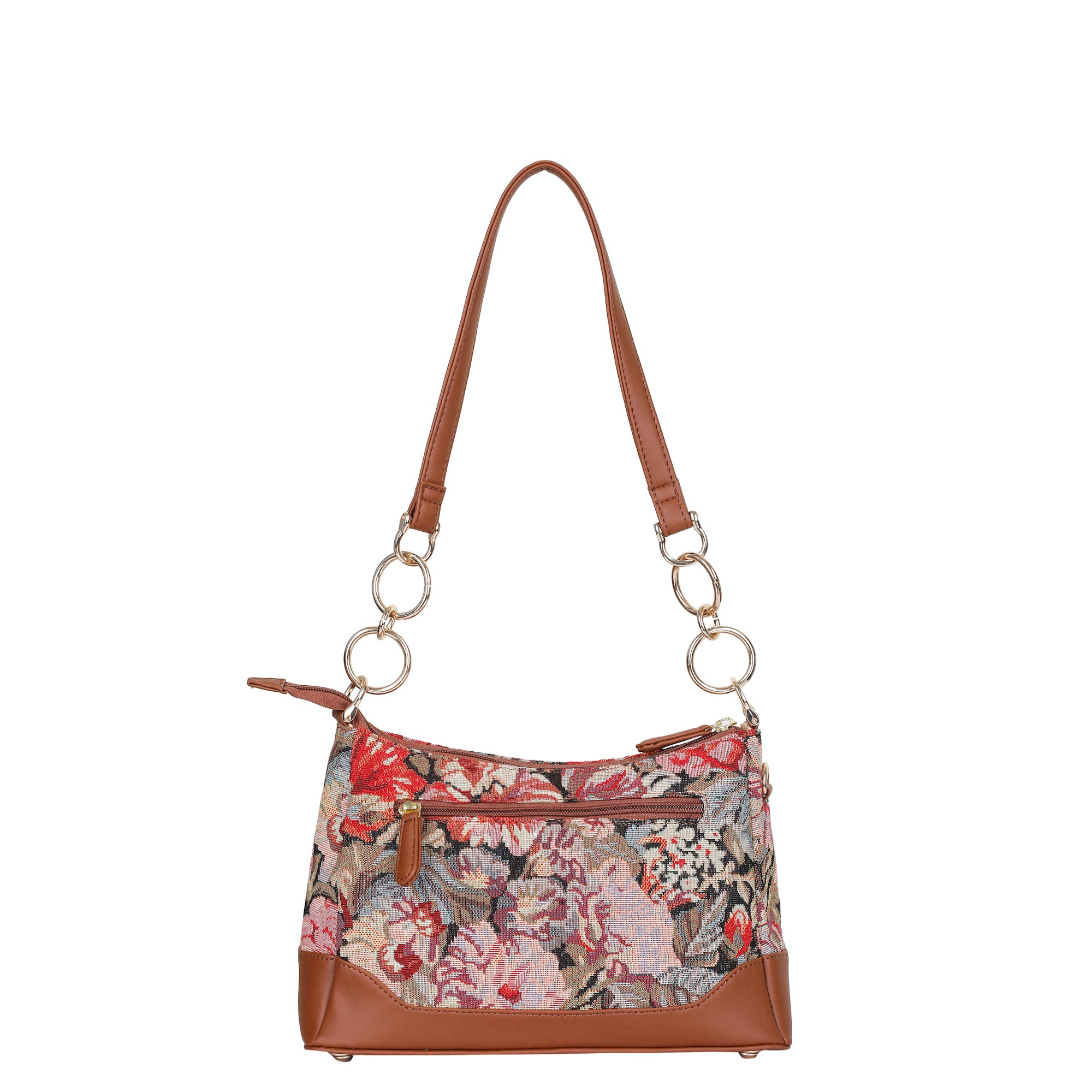 Ladies’ Floral Pattern Tapestry Shoulder Bag – Stylish Tote Bag with Vegan Leather Trim & Sling Satchel Purse for Casual Wear