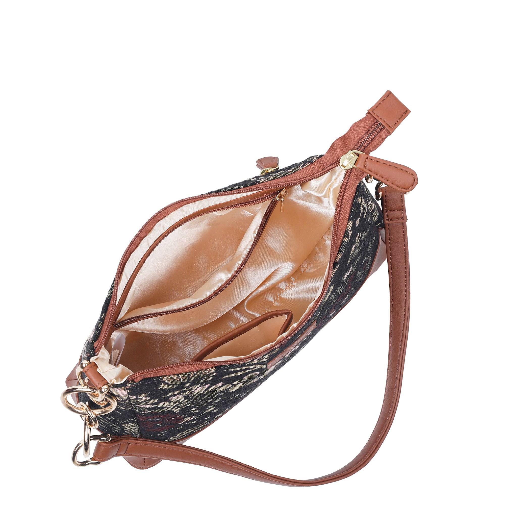 Women’s Tapestry Shoulder Bag in Vintage Pattern – Vegan Leather-Trimmed Tote & Sling Satchel Purse for Office & Daily Use