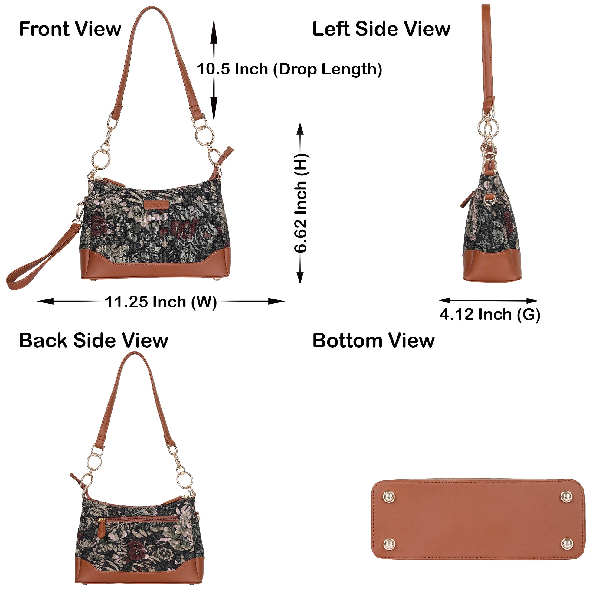 Women’s Tapestry Shoulder Bag in Vintage Pattern – Vegan Leather-Trimmed Tote & Sling Satchel Purse for Office & Daily Use