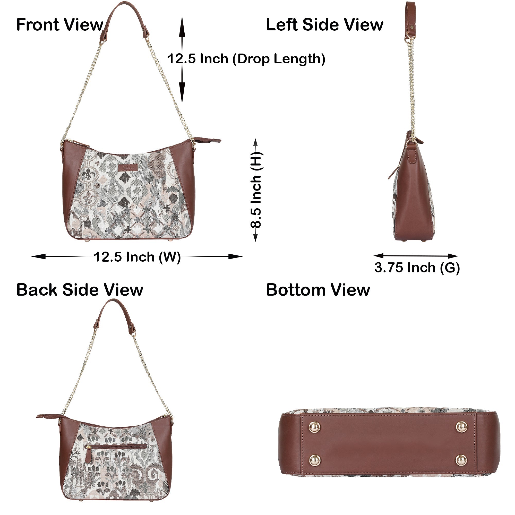 Women's Abstract Design Tapestry Hobo Bag | Leather-Trimmed Shoulder & Satchel bag with Chain Strap for Work & Travel