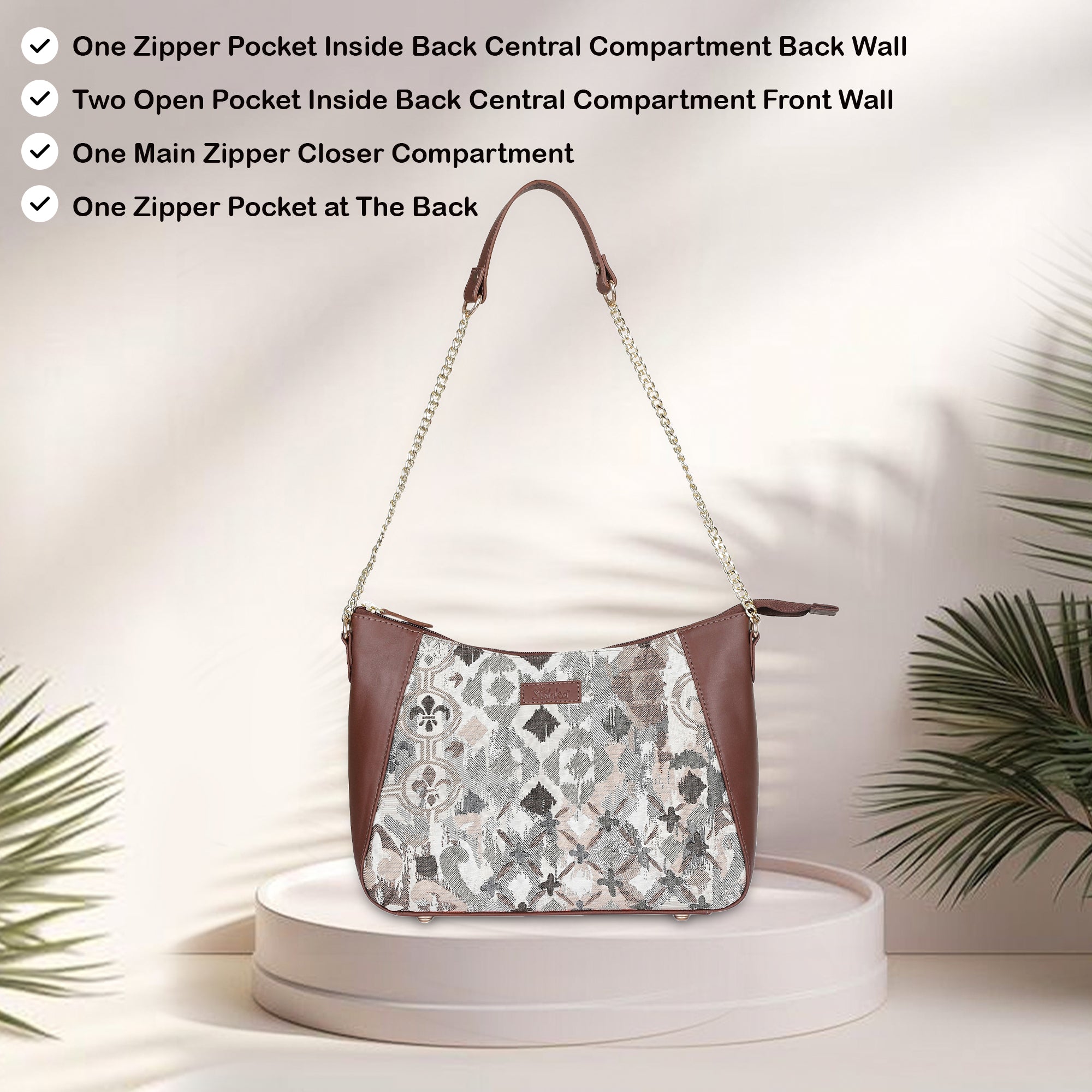 Women's Abstract Design Tapestry Hobo Bag | Leather-Trimmed Shoulder & Satchel bag with Chain Strap for Work & Travel