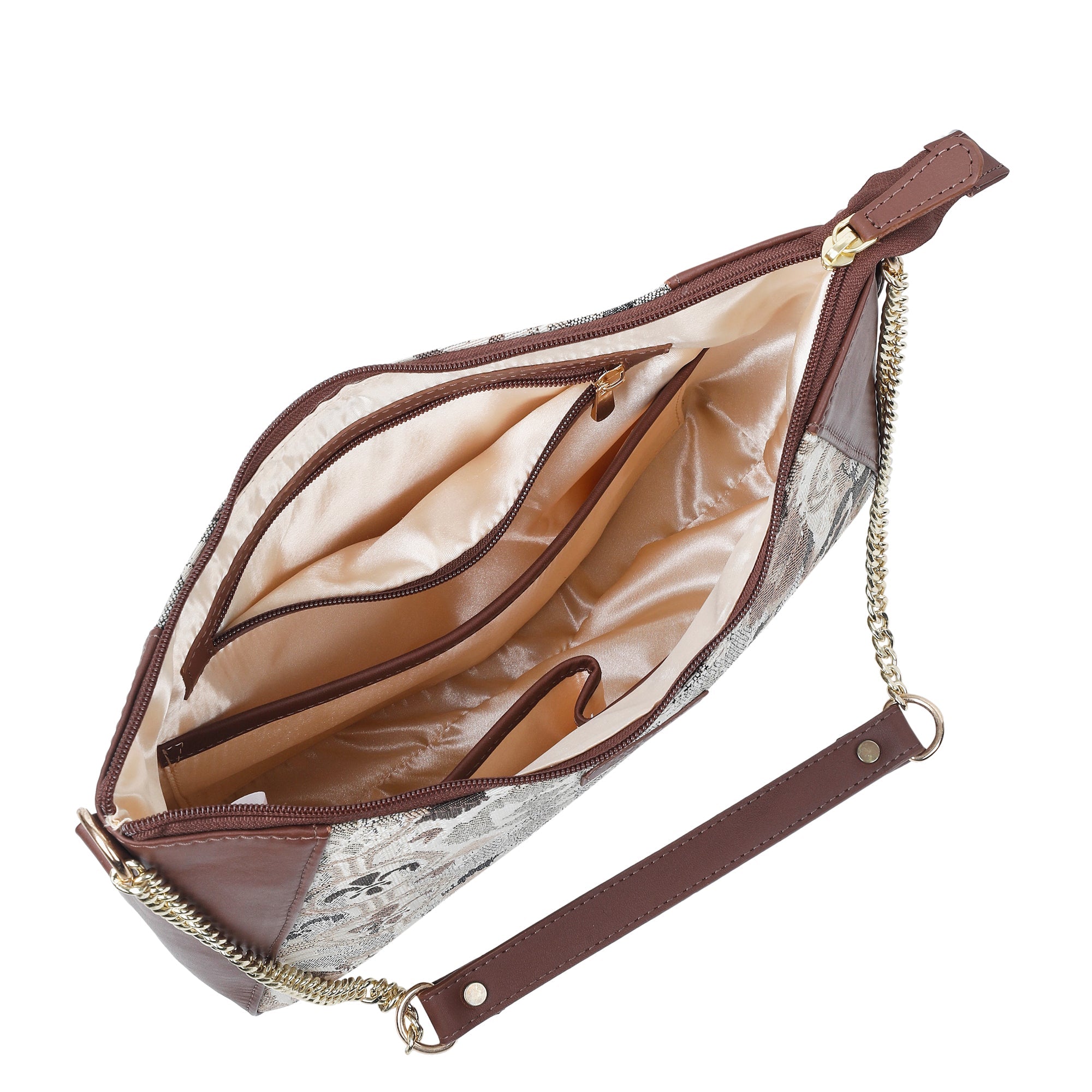 Women's Abstract Design Tapestry Hobo Bag | Leather-Trimmed Shoulder & Satchel bag with Chain Strap for Work & Travel