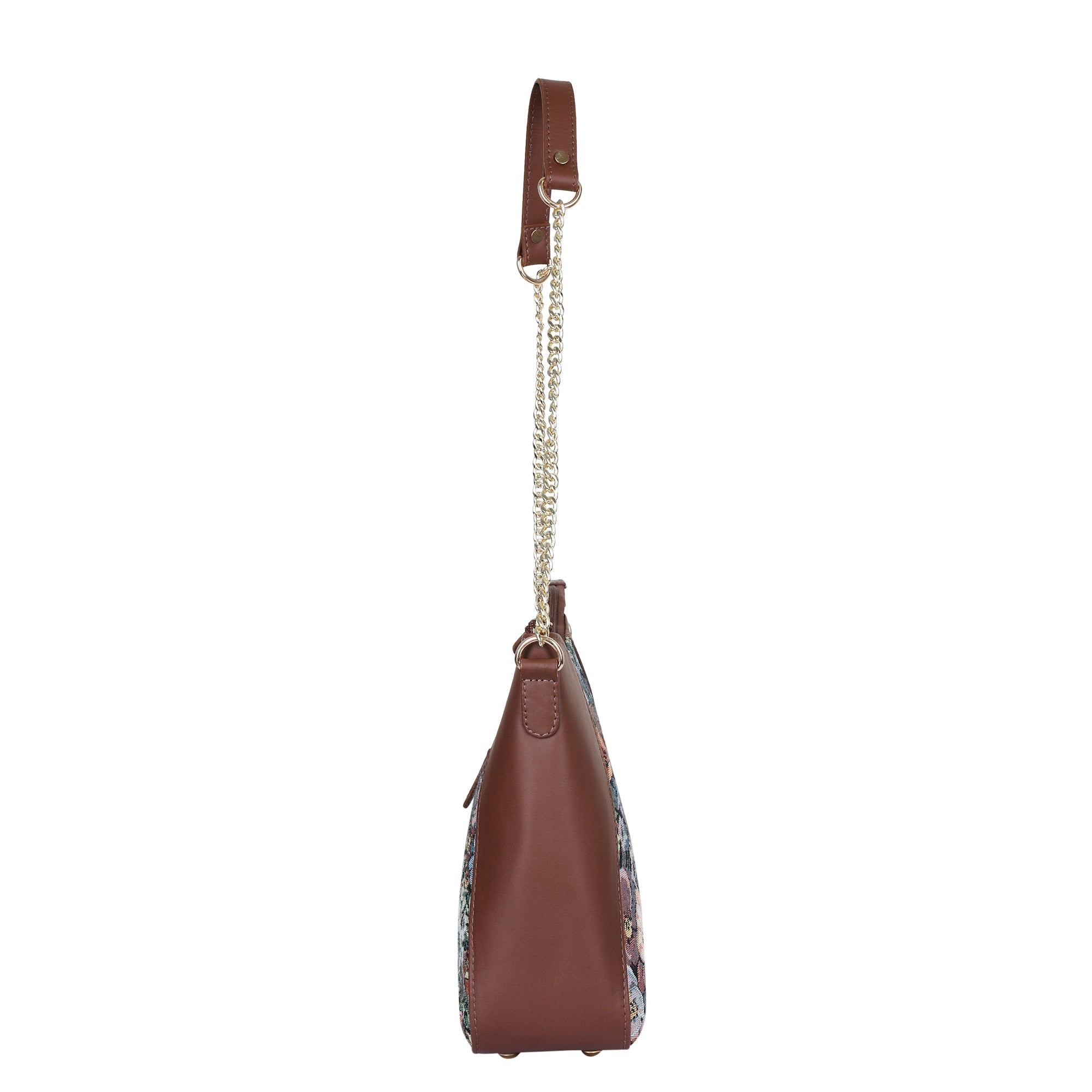 Women's Botanical Design Tapestry Hobo Bag | Shoulder & Satchel Purse with Leather Trim, Chain Strap for Travel & Casual Use