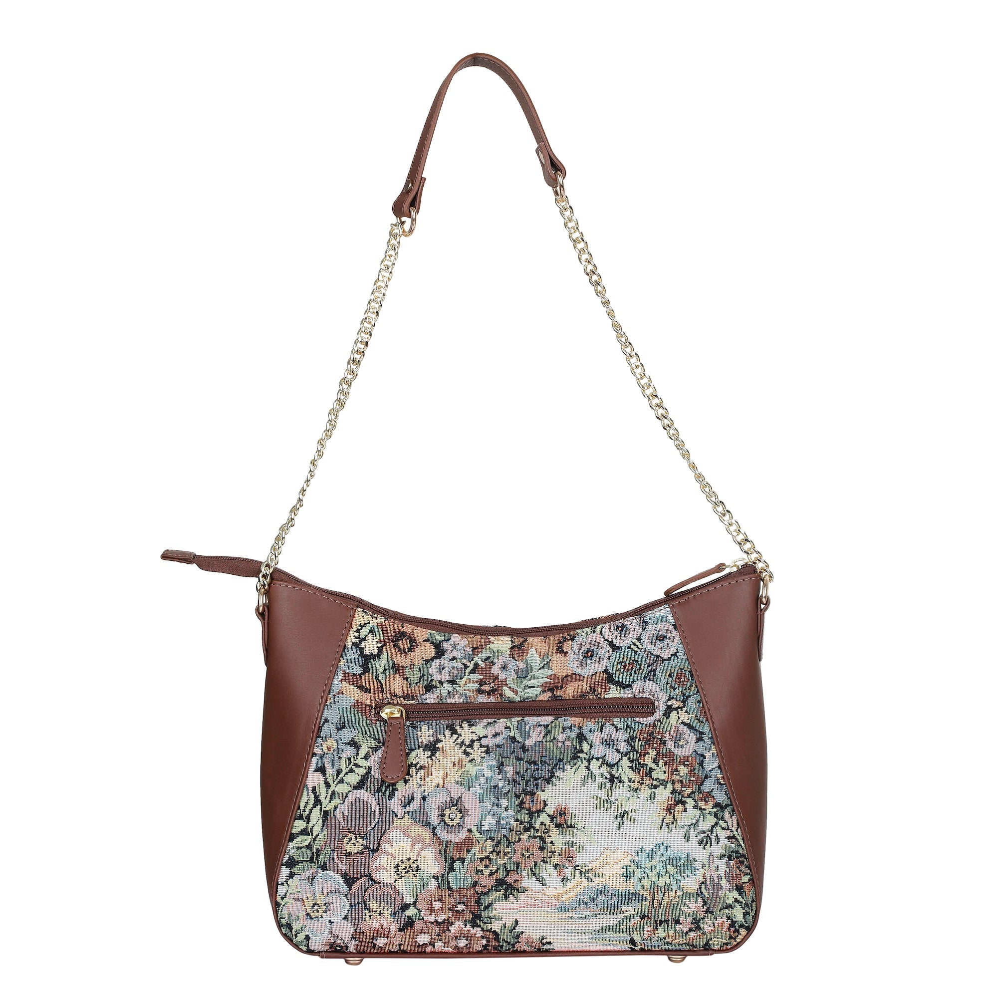 Women's Botanical Design Tapestry Hobo Bag | Shoulder & Satchel Purse with Leather Trim, Chain Strap for Travel & Casual Use