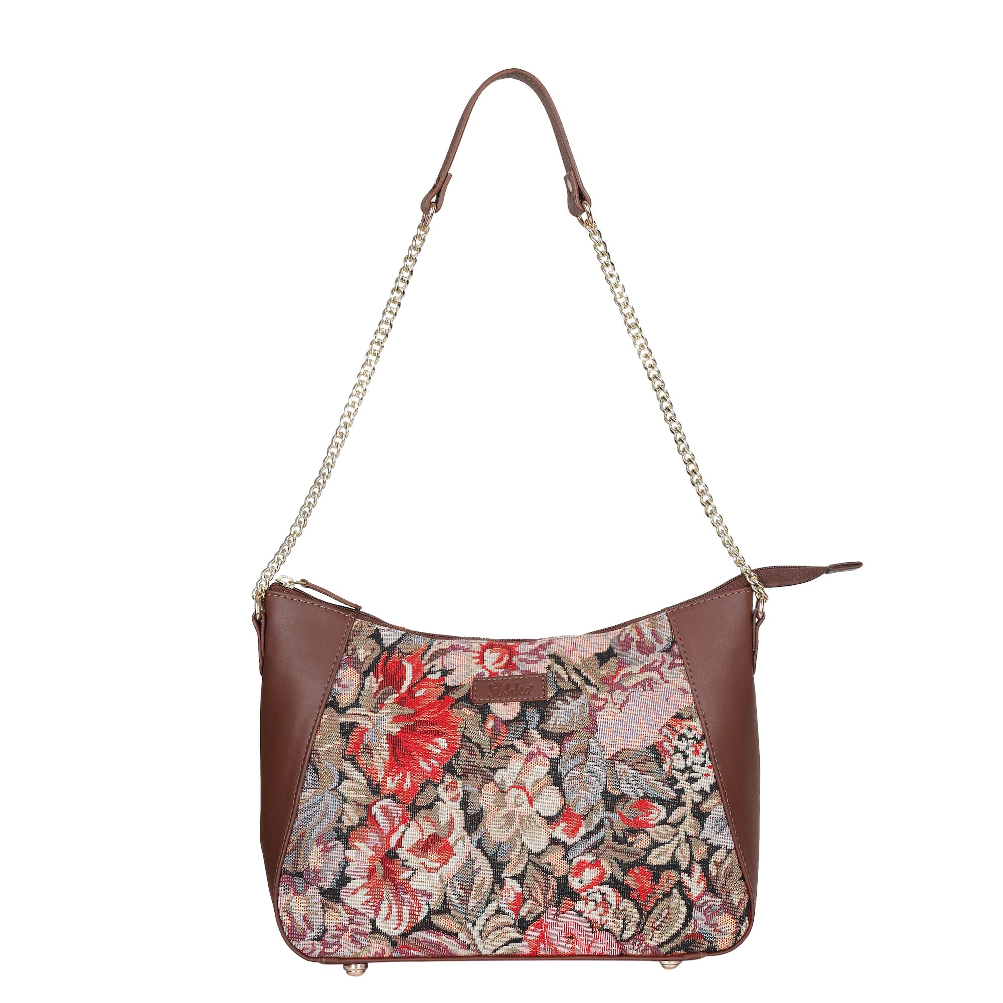 Ladies Tapestry Hobo Bag in Floral Pattern |  Leather-Trimmed Shoulder Bag & Satchel Purse for Everyday Essentials