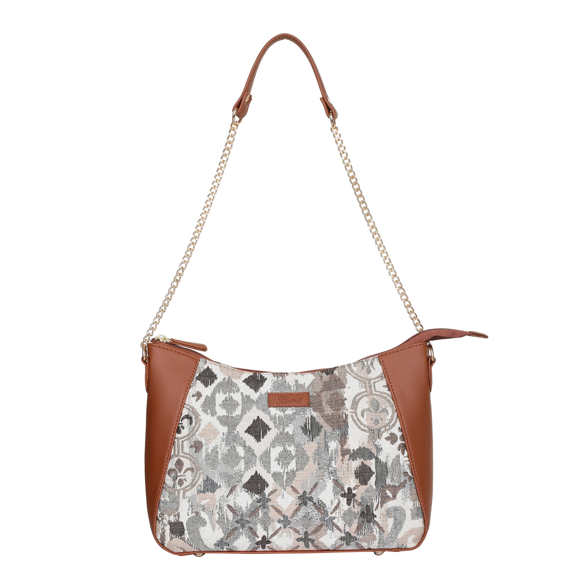 Women’s Abstract Tapestry Hobo Shoulder Bag – Leather Sling & Satchel Purse with Chain Strap & Top Handle for Work & Travel