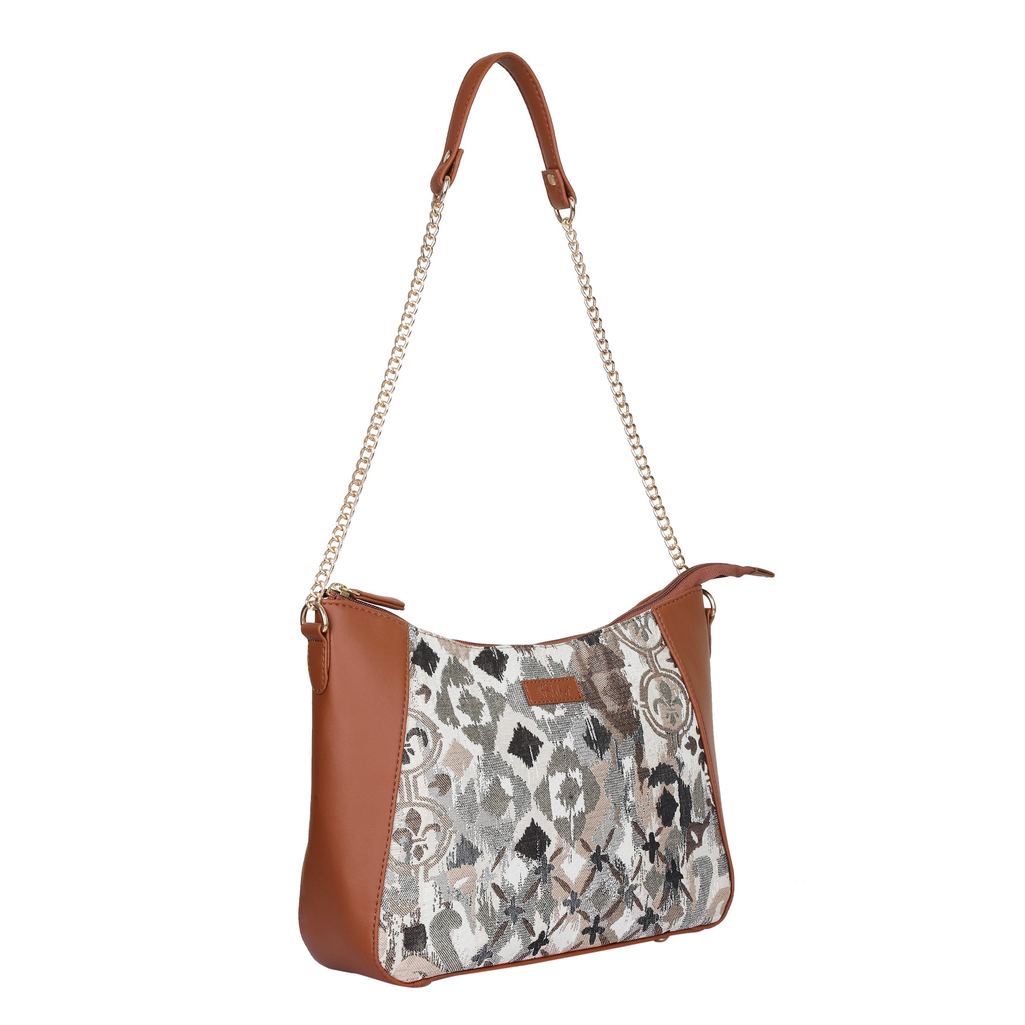 Women’s Abstract Tapestry Hobo Shoulder Bag – Leather Sling & Satchel Purse with Chain Strap & Top Handle for Work & Travel