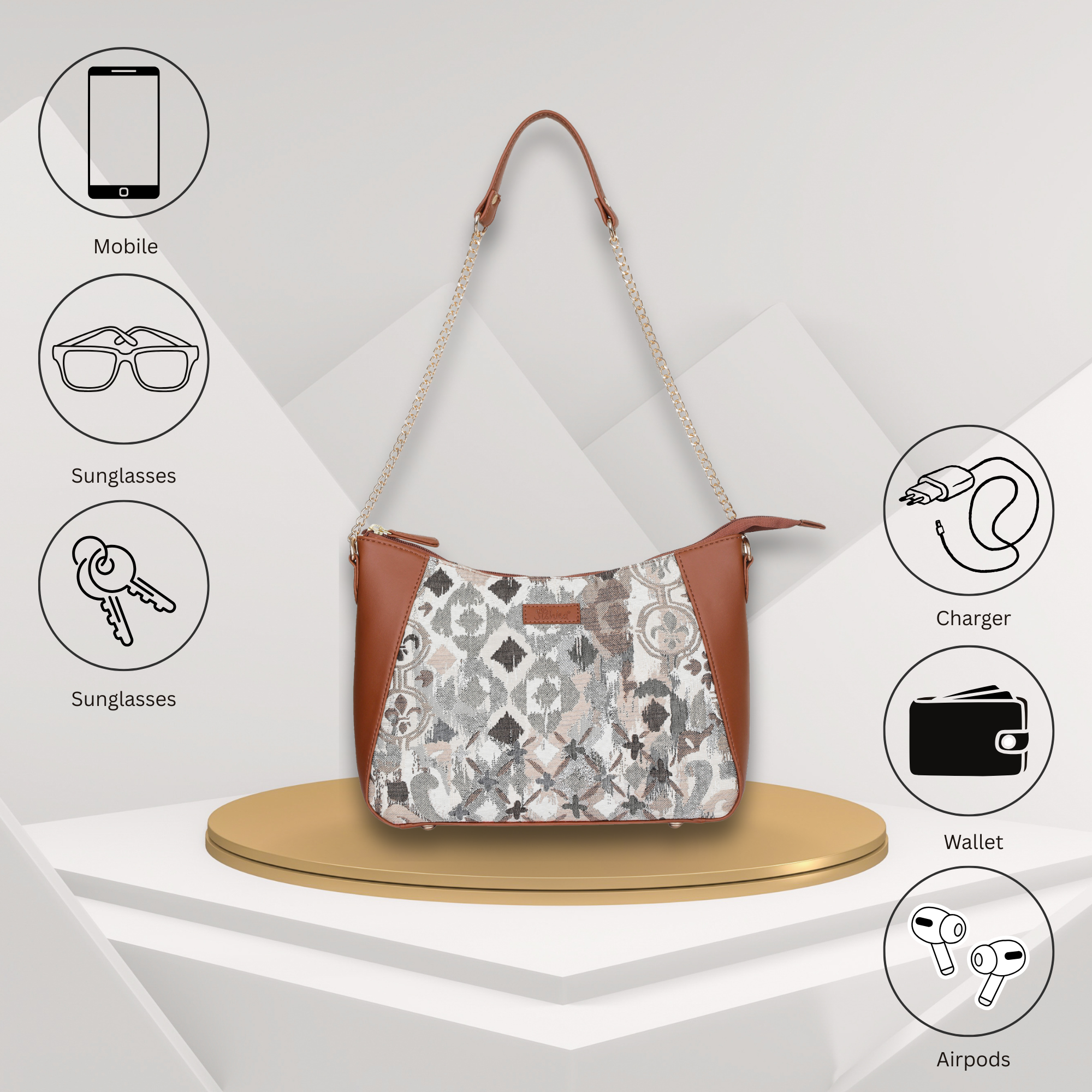 Women’s Abstract Tapestry Hobo Shoulder Bag – Leather Sling & Satchel Purse with Chain Strap & Top Handle for Work & Travel