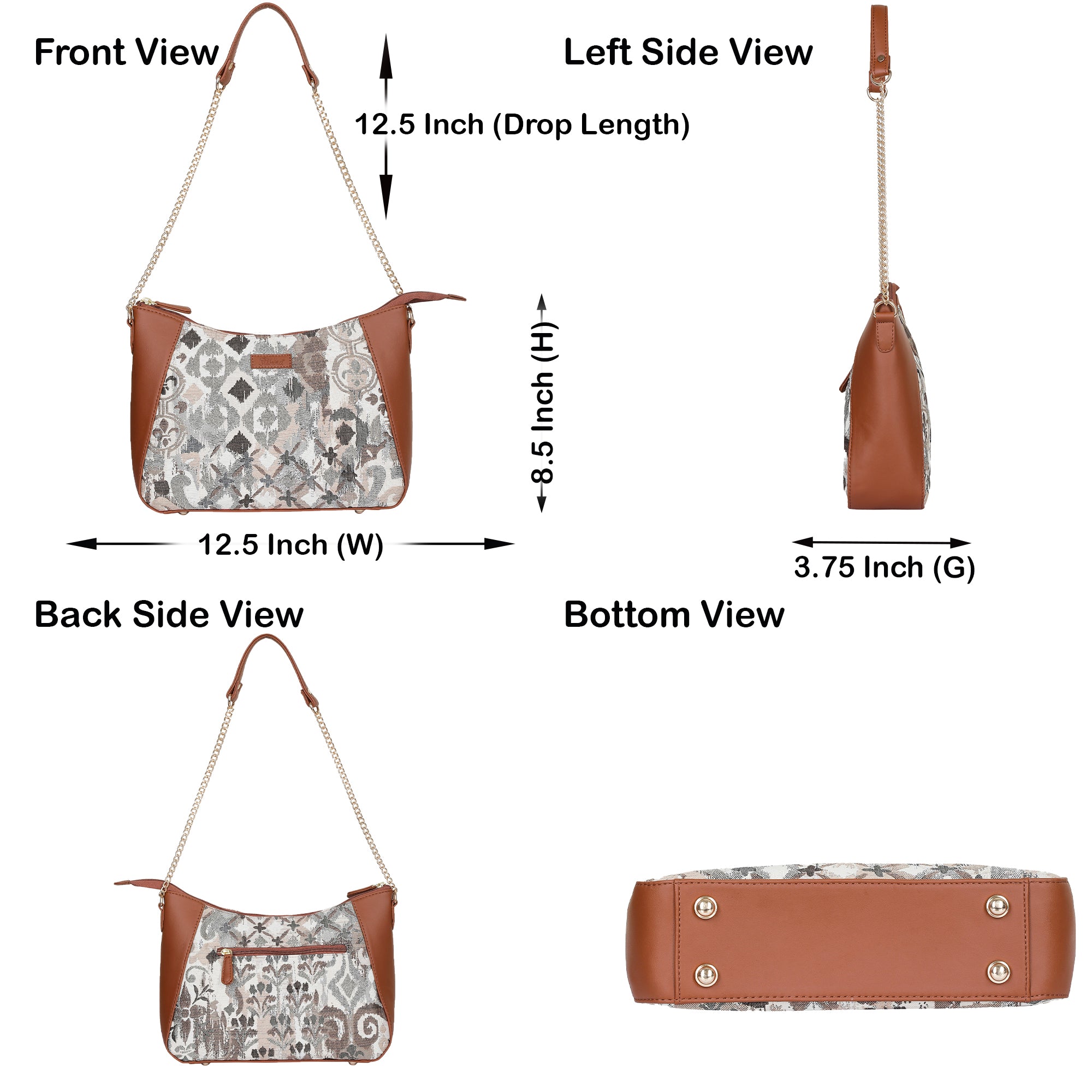 Women’s Abstract Tapestry Hobo Shoulder Bag – Leather Sling & Satchel Purse with Chain Strap & Top Handle for Work & Travel