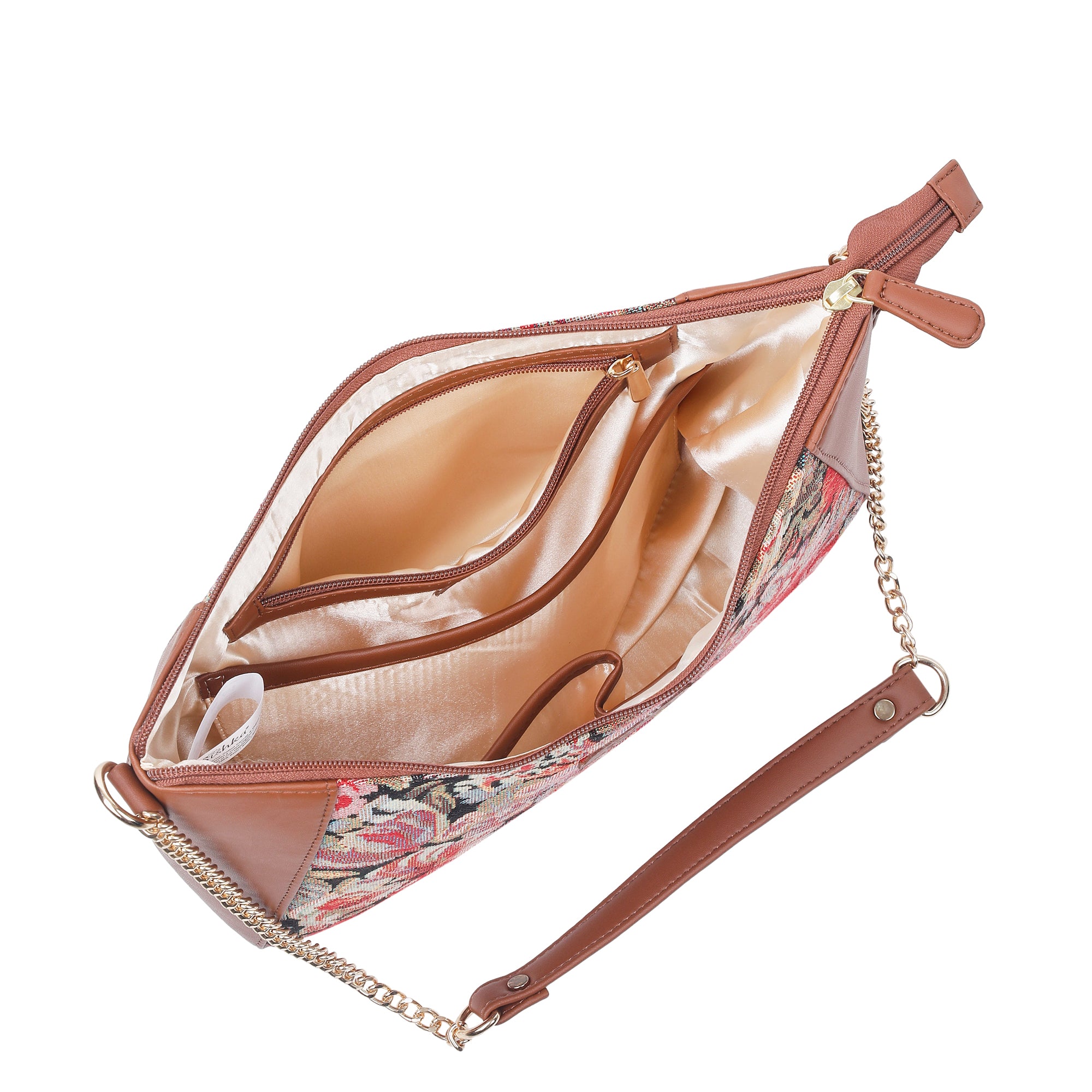 Ladies’ Floral Tapestry Hobo Shoulder Bag – Vegan Leather Satchel Purse with Top Handle & Chain Strap for Daily Use