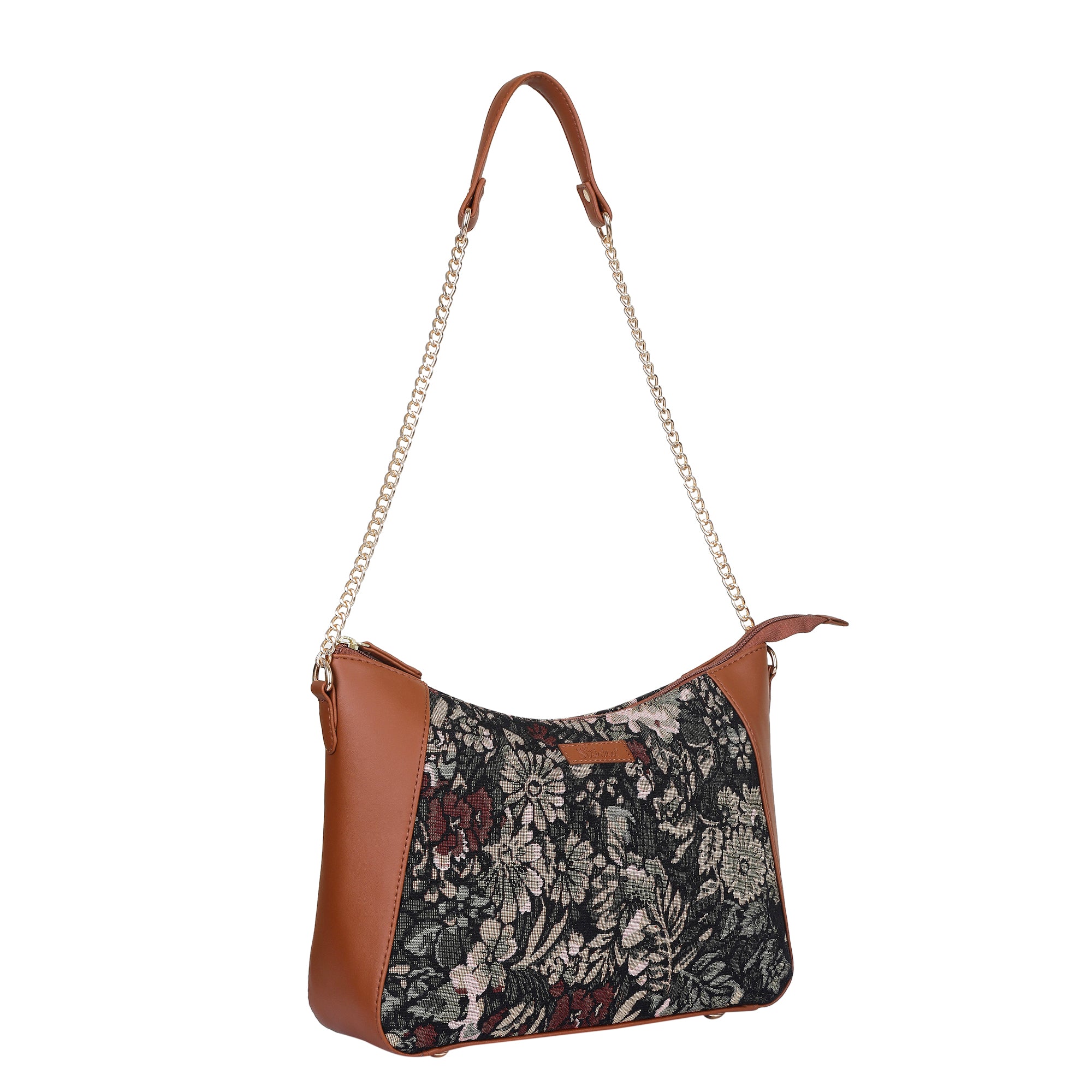 Women’s Vintage Tapestry Hobo Shoulder Bag – Vegan Leather Satchel Purse with Chain Strap & Top Handle for Daily Use