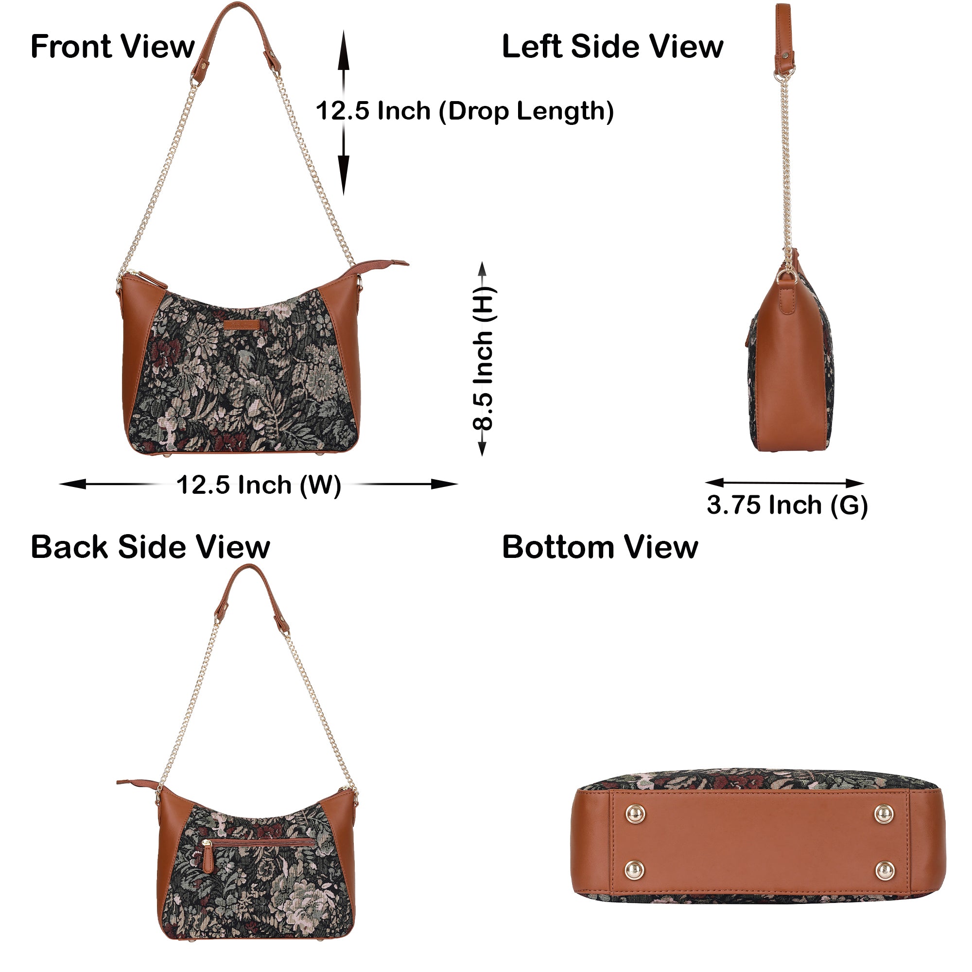 Women’s Vintage Tapestry Hobo Shoulder Bag – Vegan Leather Satchel Purse with Chain Strap & Top Handle for Daily Use