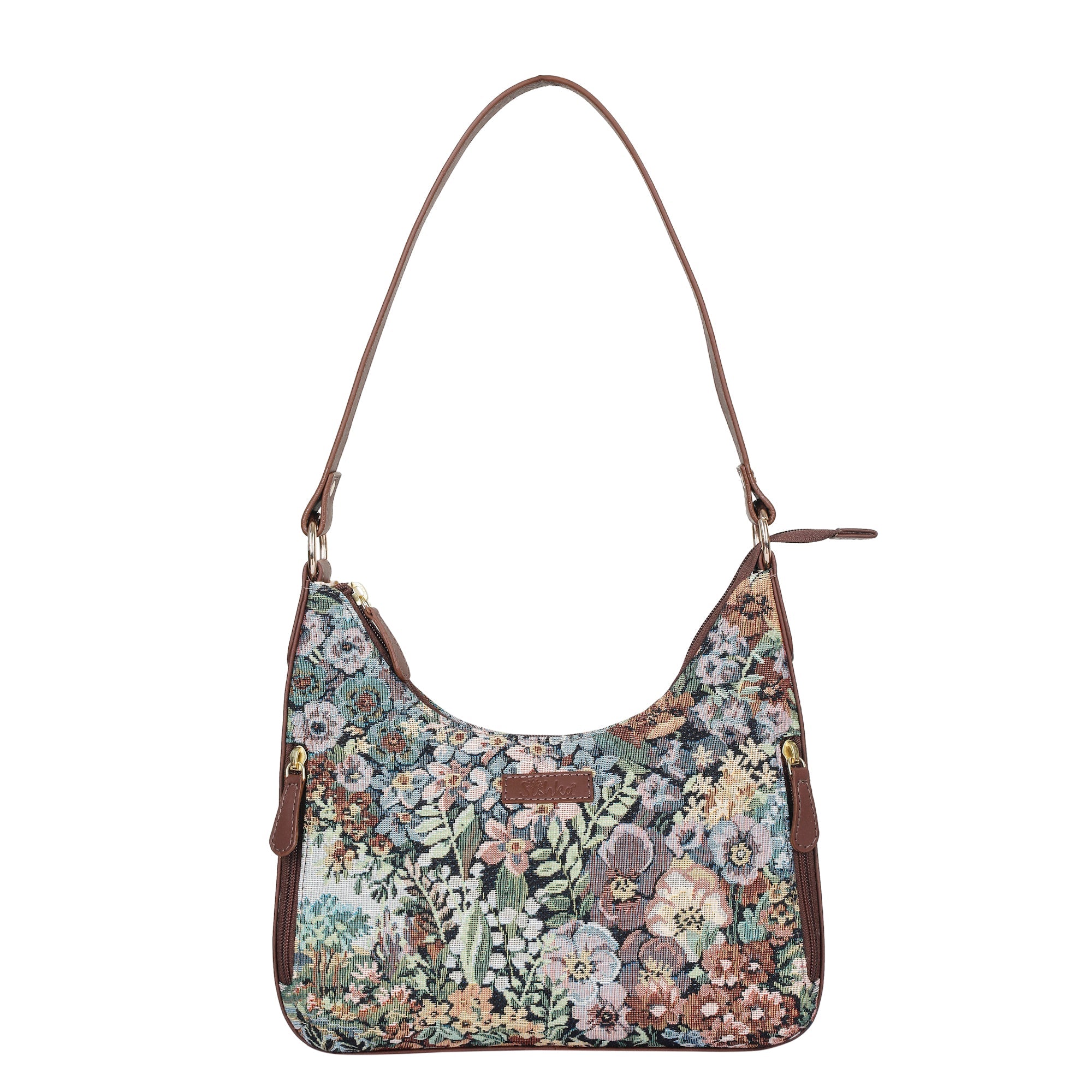 Botanical Design Tapestry  Fabric Hobo Bag For Women | Shoulder & Satchel Purse with Leather Trim and  Strap for Travel & Casual Use