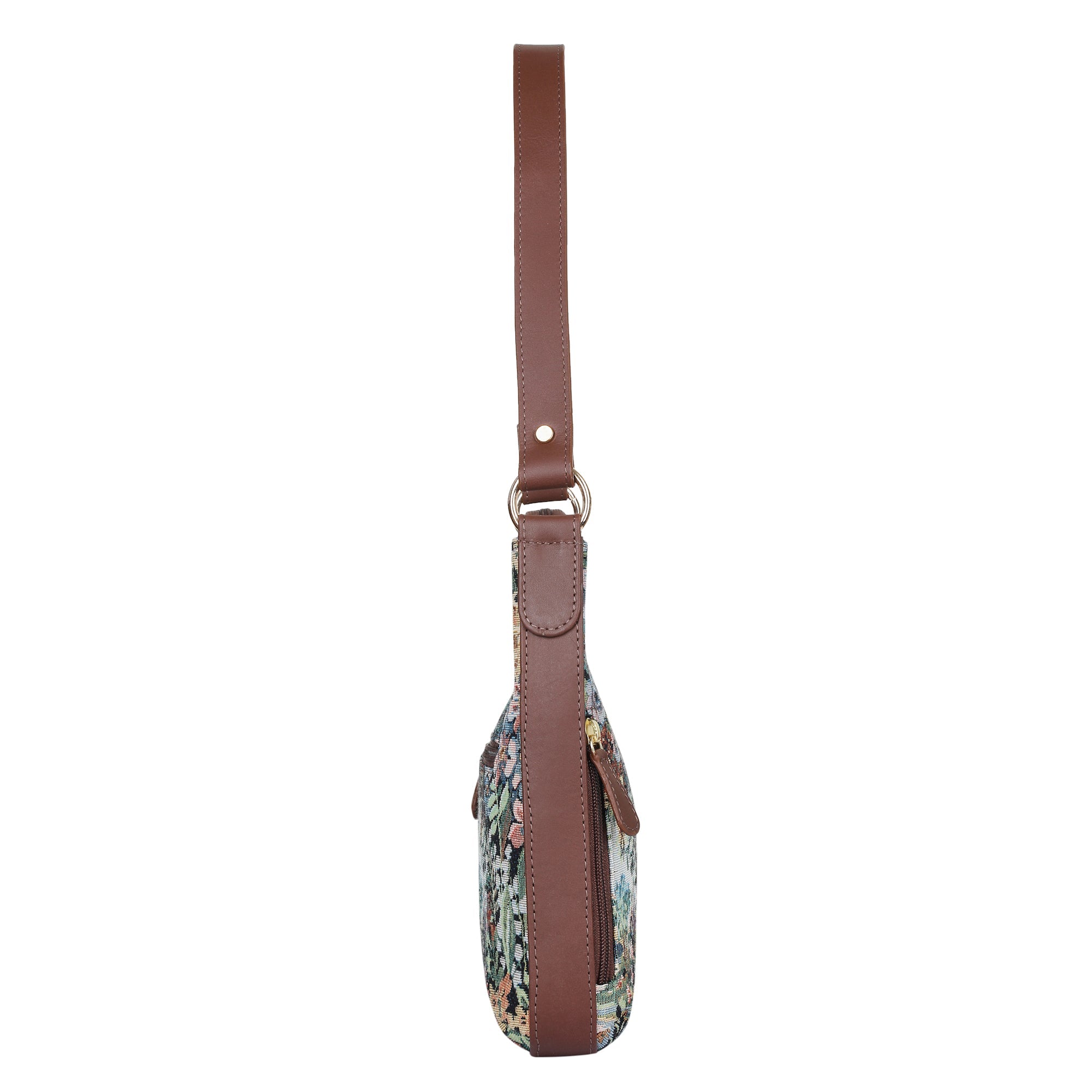 Botanical Design Tapestry  Fabric Hobo Bag For Women | Shoulder & Satchel Purse with Leather Trim and  Strap for Travel & Casual Use
