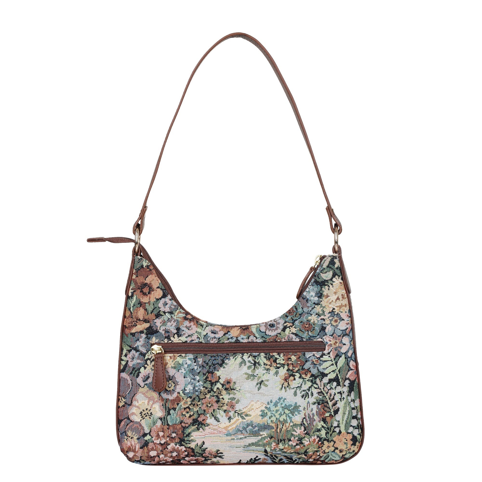 Botanical Design Tapestry  Fabric Hobo Bag For Women | Shoulder & Satchel Purse with Leather Trim and  Strap for Travel & Casual Use