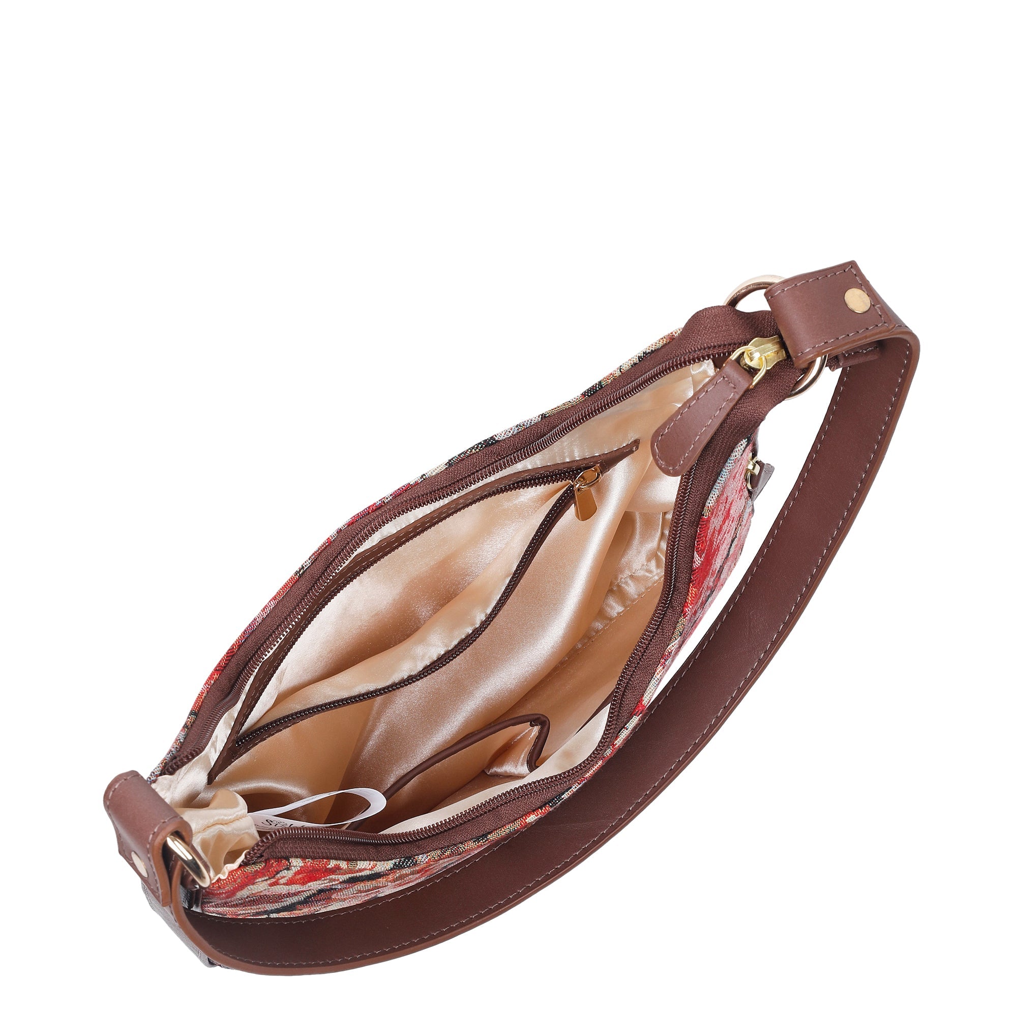Ladies Hobo Bag in Floral Design Tapestry Fabric | Leather-Trimmed Shoulder Satchel with Leather Strap for Everyday Use