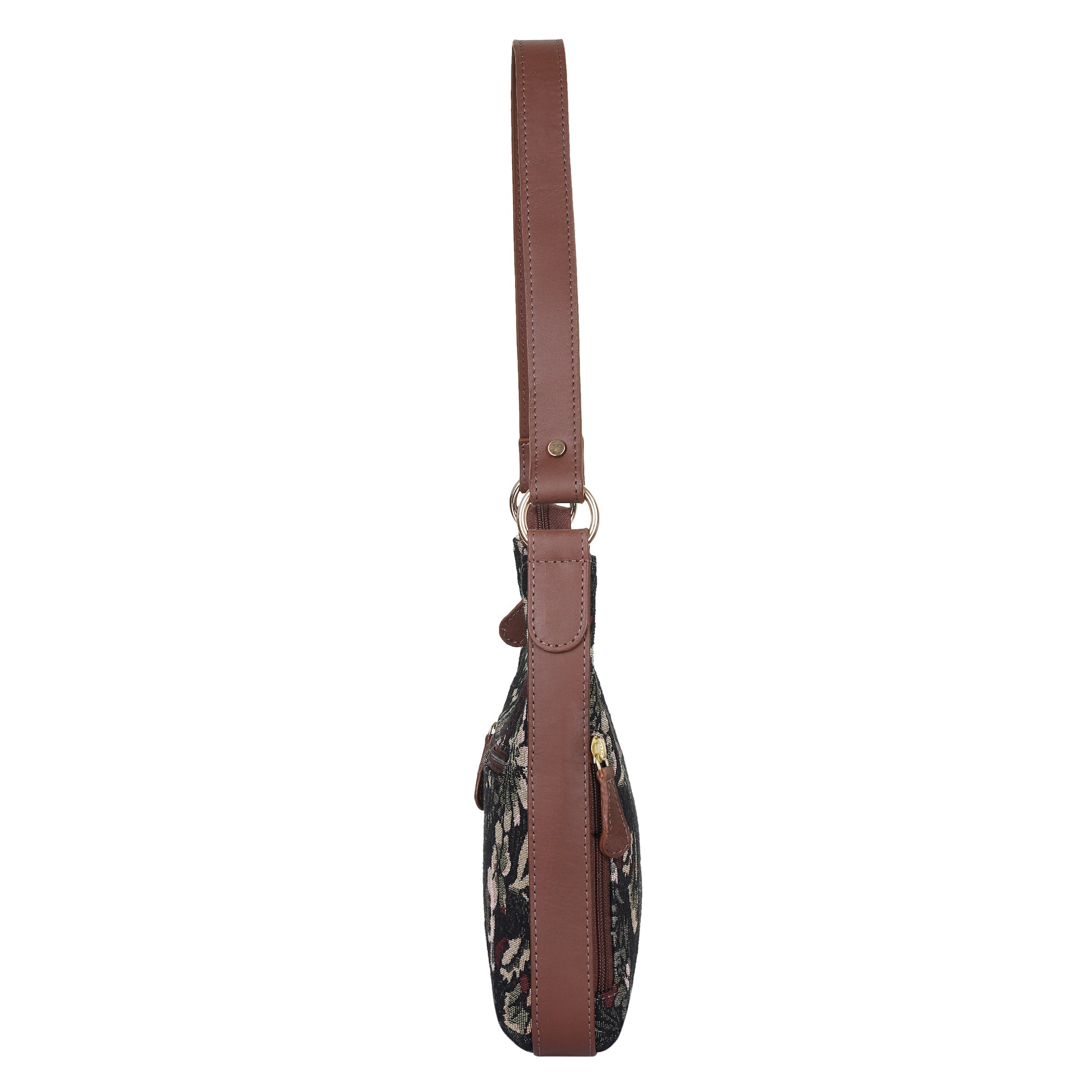 Women's Hobo Bag in Tapestry Vintage Pattern Fabric | Leather-Trimmed Shoulder & Sling Purse with Leather Strap for Daily Use