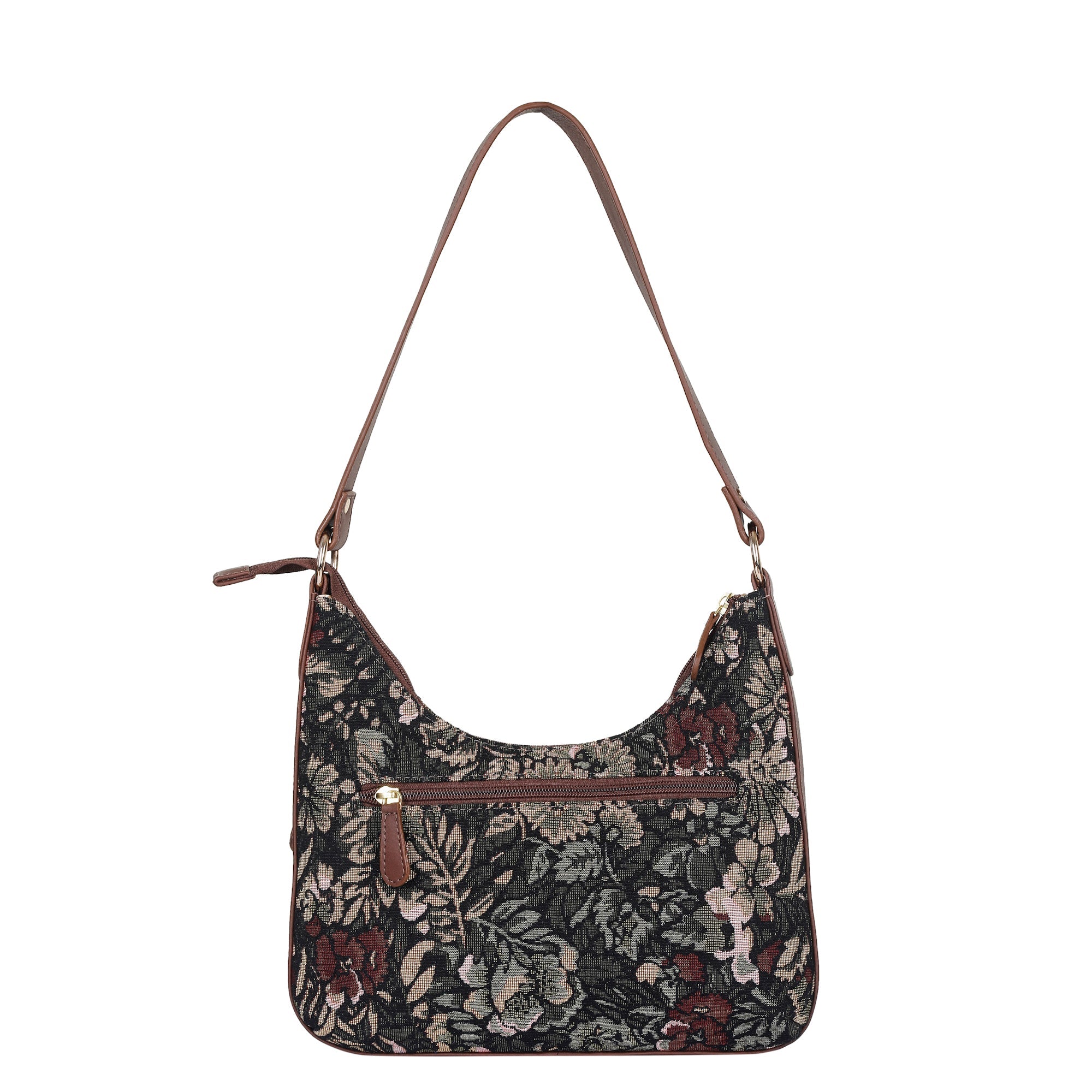 Women's Hobo Bag in Tapestry Vintage Pattern Fabric | Leather-Trimmed Shoulder & Sling Purse with Leather Strap for Daily Use
