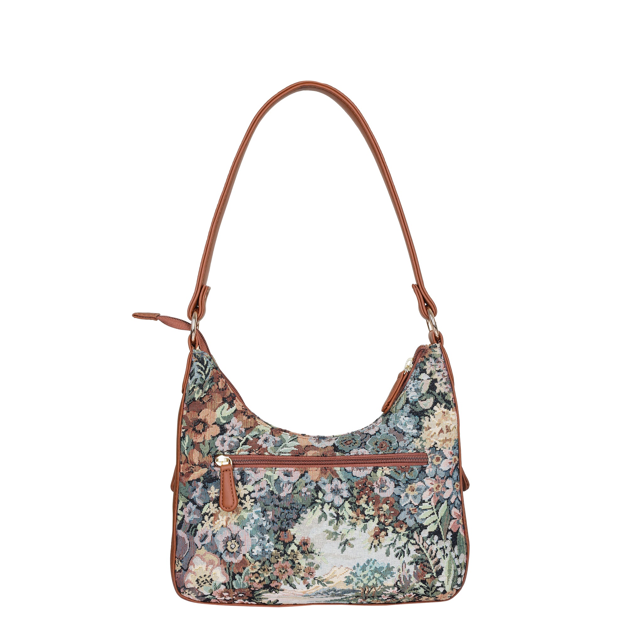 Women’s Botanical Pattern Hobo Shoulder Tote – Elegant Tapestry Fabric Sling Bag with Vegan Leather Trim & Top Handle