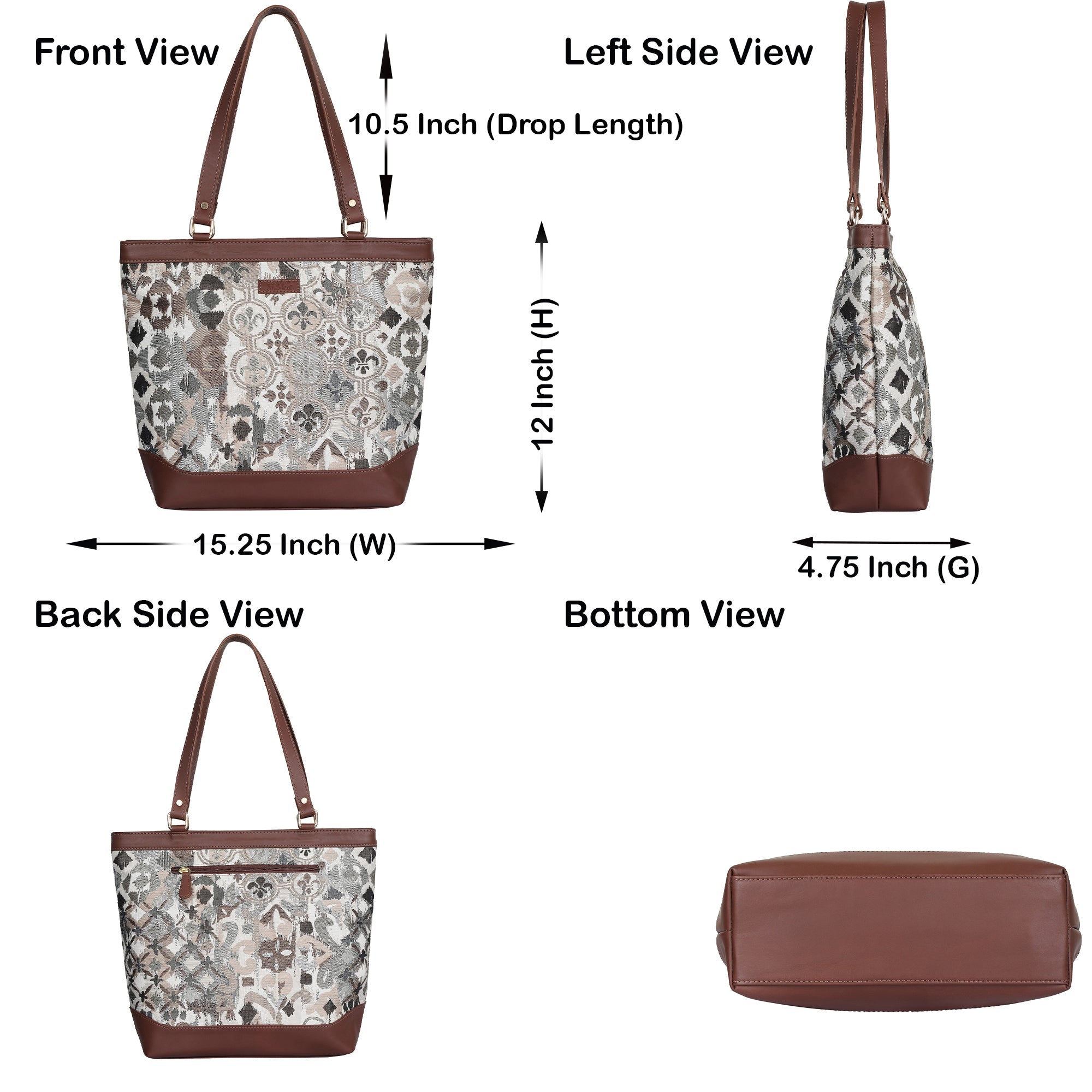 Women’s Abstract Tapestry Tote Bag – Leather-Trimmed Top Handle Shoulder Purse for Travel & Everyday Style
