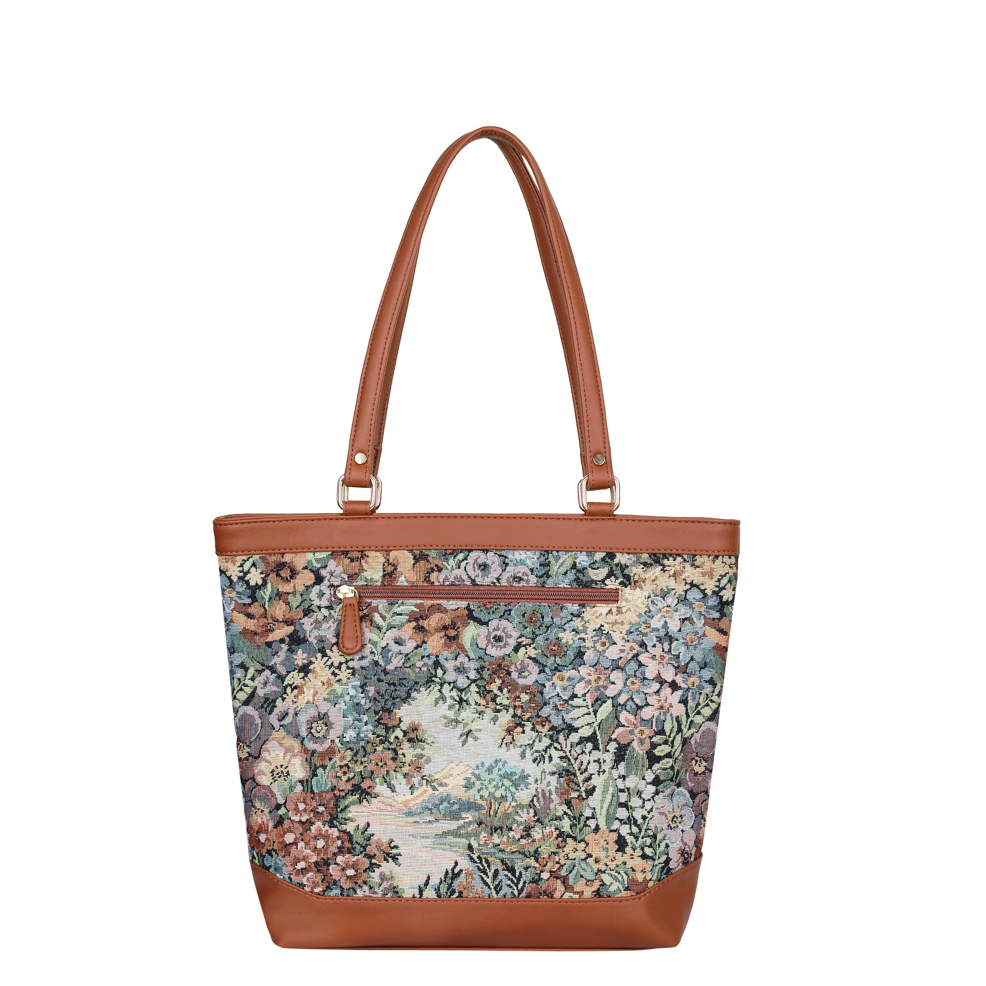 Women’s Botanical Design Tapestry Tote Bag – Vegan Leather Shoulder Satchel with Top Handle for Everyday Carry