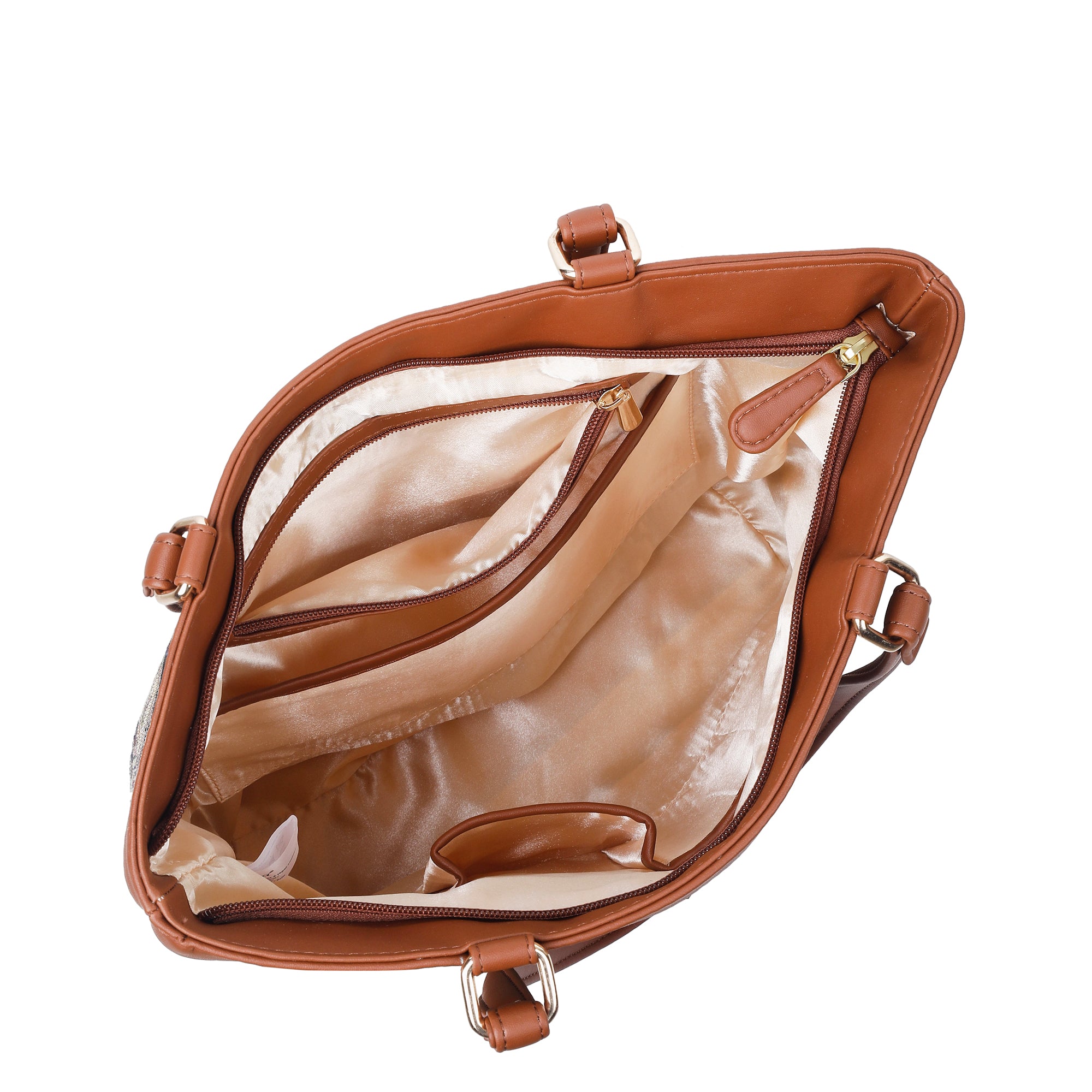 Ladies’ Geometric Tapestry Tote Bag – Vegan Leather-Accented Handbag with Sling Strap & Top Handles for Work & Travel