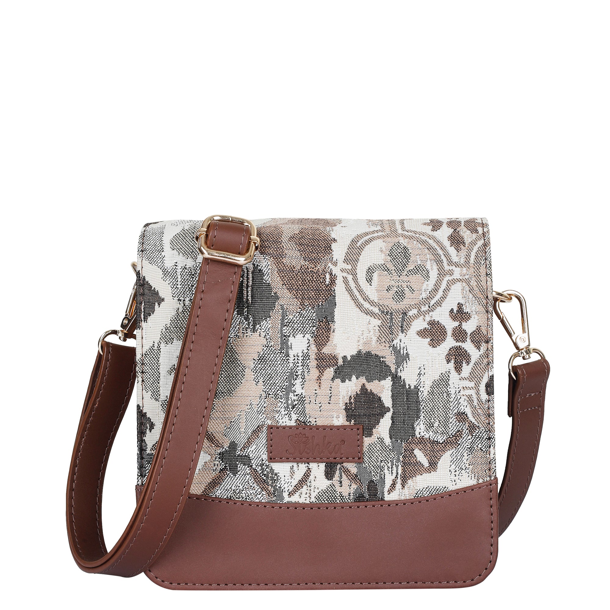 Abstract Tapestry Crossbody Sling Bag – Women’s Shoulder Purse with Leather Trim