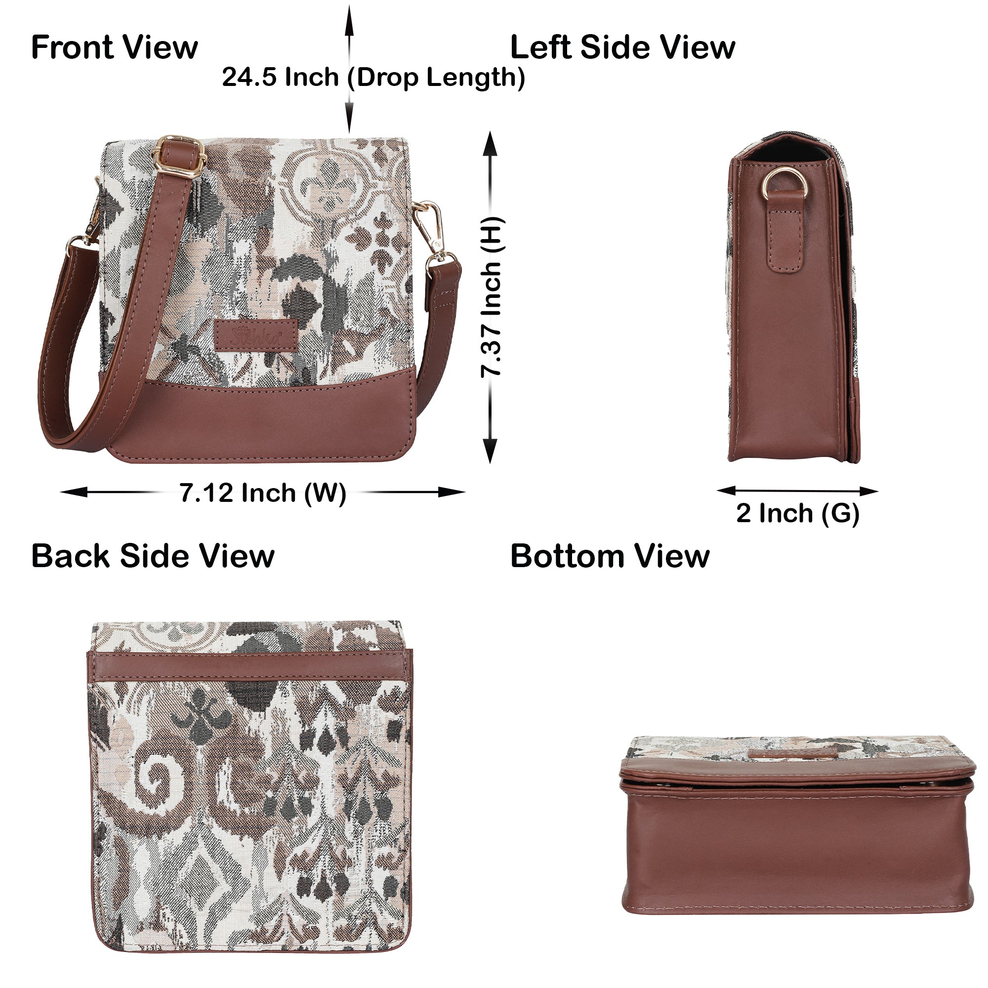 Abstract Tapestry Crossbody Sling Bag – Women’s Shoulder Purse with Leather Trim