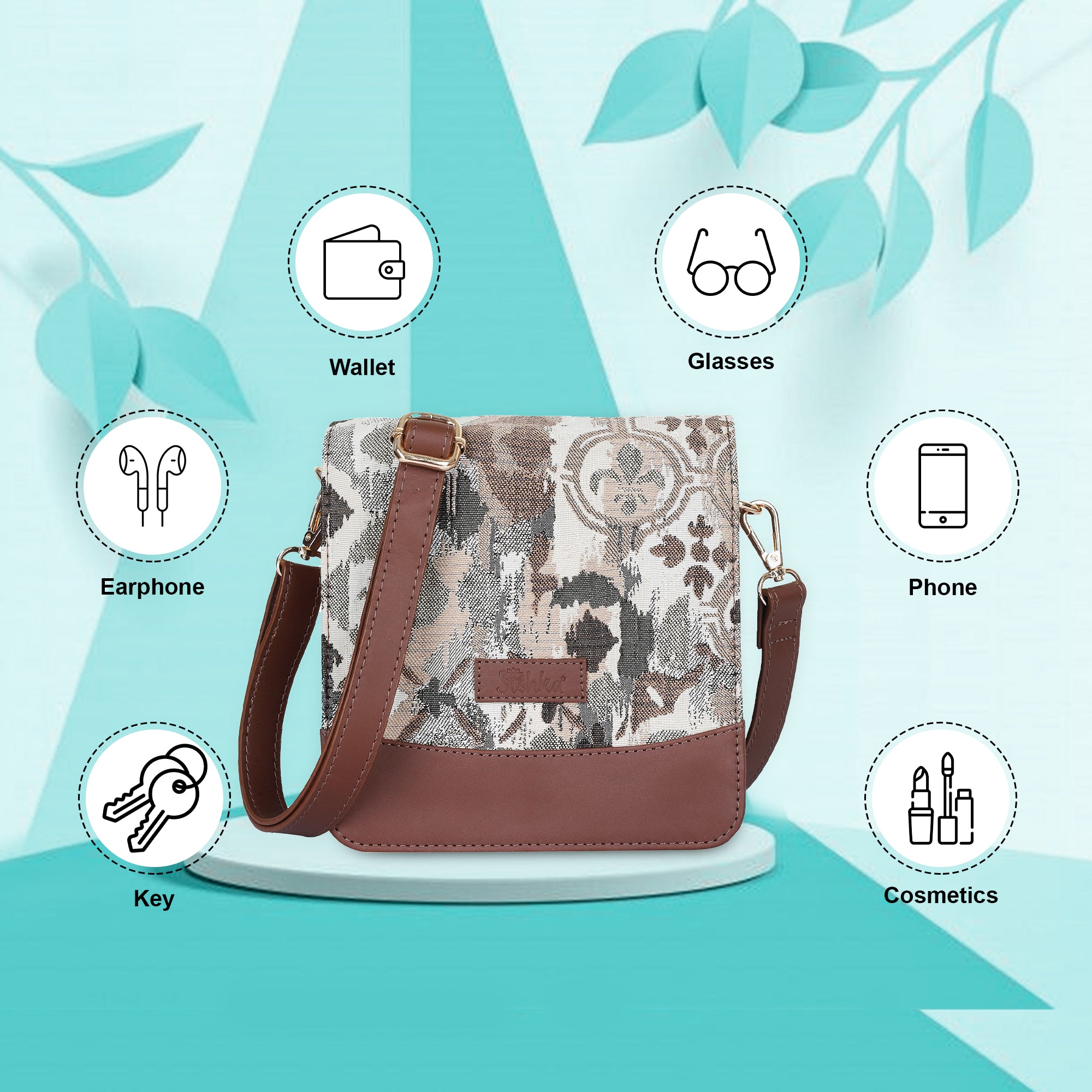 Abstract Tapestry Crossbody Sling Bag – Women’s Shoulder Purse with Leather Trim