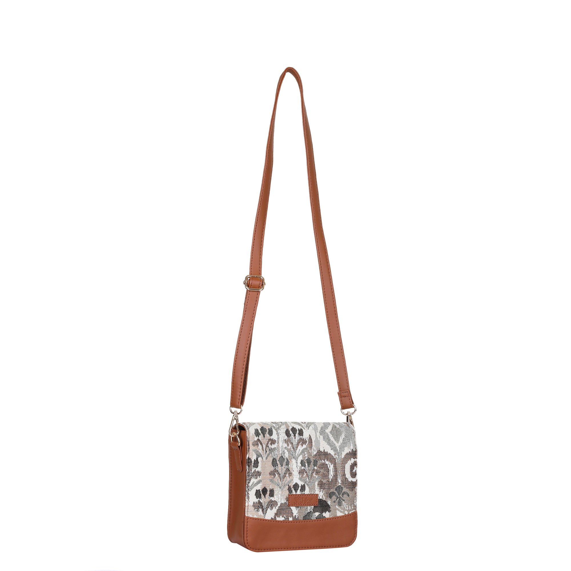 Women’s Abstract Pattern Tapestry Crossbody Bag – Shoulder Sling Messenger Purse with Vegan Leather Trim for Daily Use