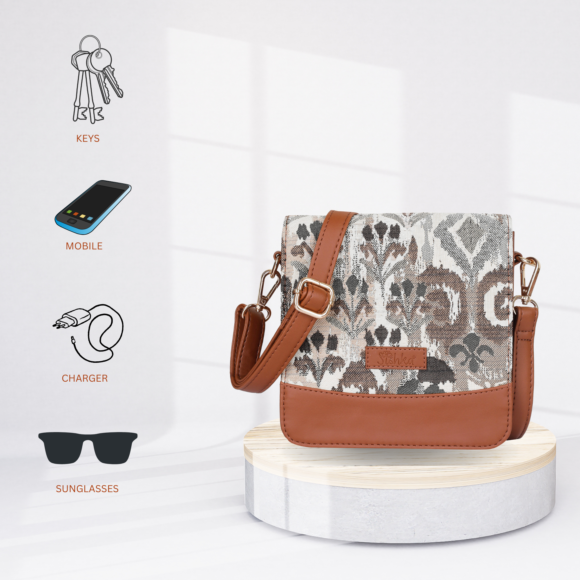 Women’s Abstract Pattern Tapestry Crossbody Bag – Shoulder Sling Messenger Purse with Vegan Leather Trim for Daily Use