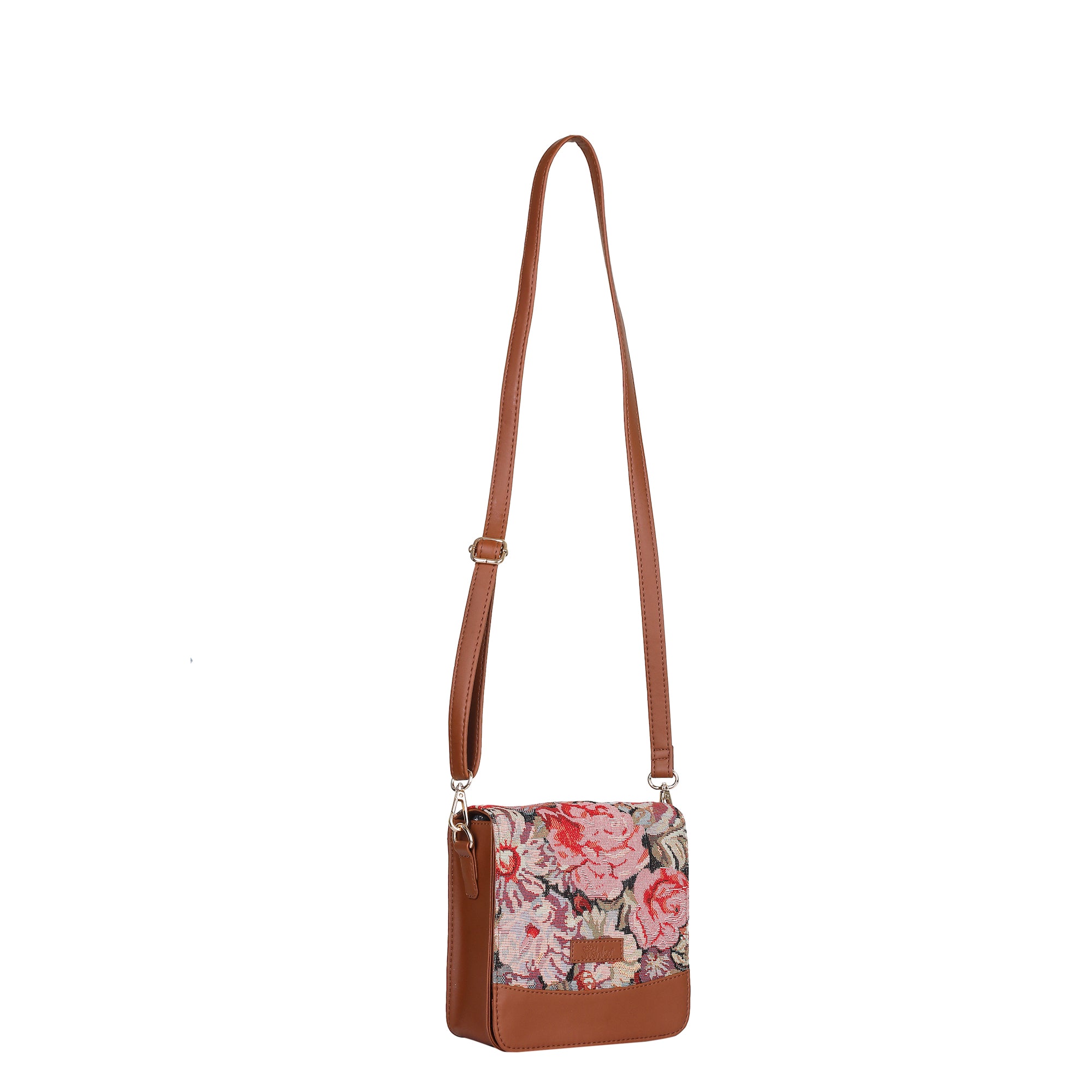 Ladies’ Floral Design Tapestry Crossbody Bag – Sling Purse with Vegan Leather Trim for Office & Everyday Use