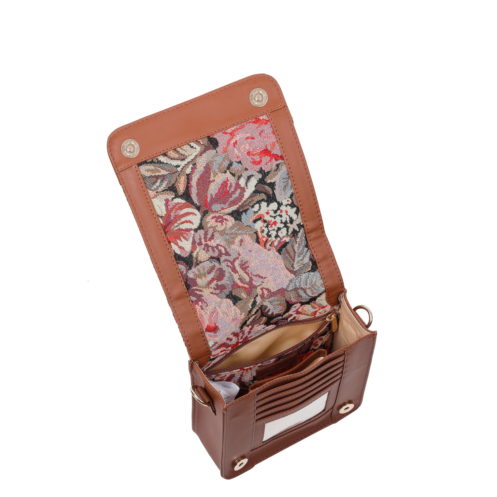 Ladies’ Floral Design Tapestry Crossbody Bag – Sling Purse with Vegan Leather Trim for Office & Everyday Use