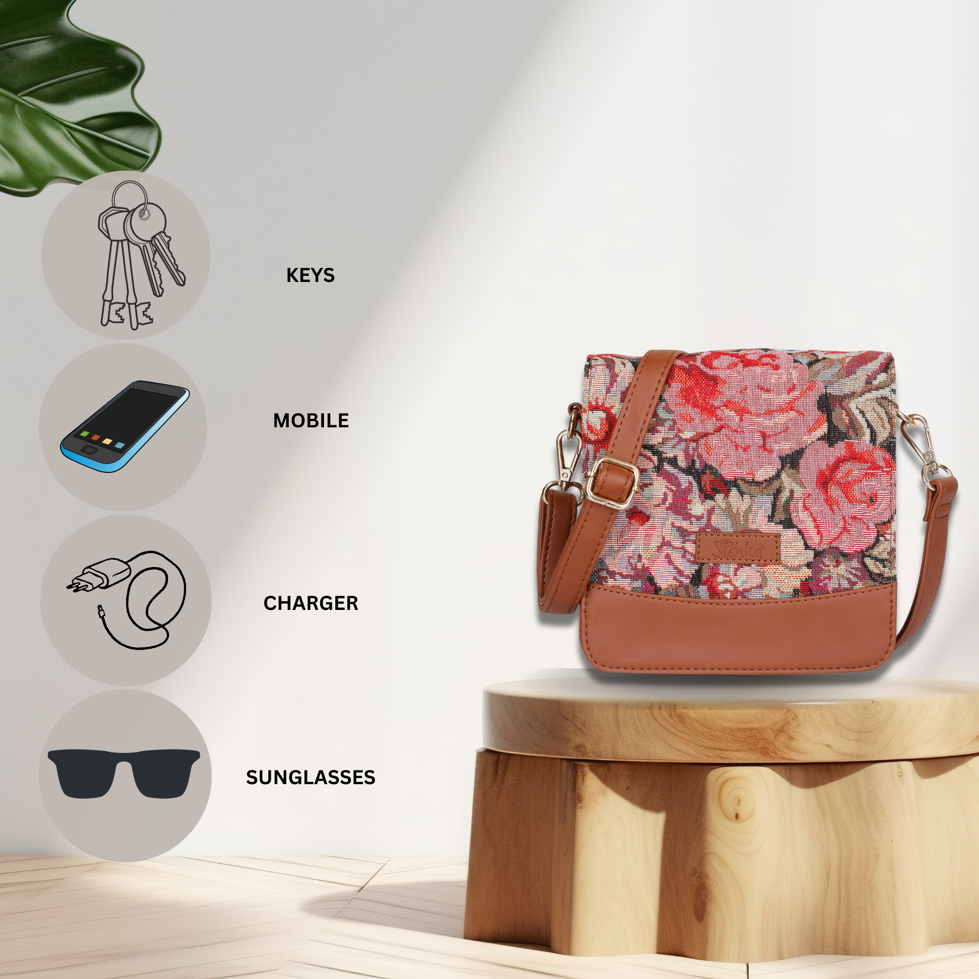 Ladies’ Floral Design Tapestry Crossbody Bag – Sling Purse with Vegan Leather Trim for Office & Everyday Use
