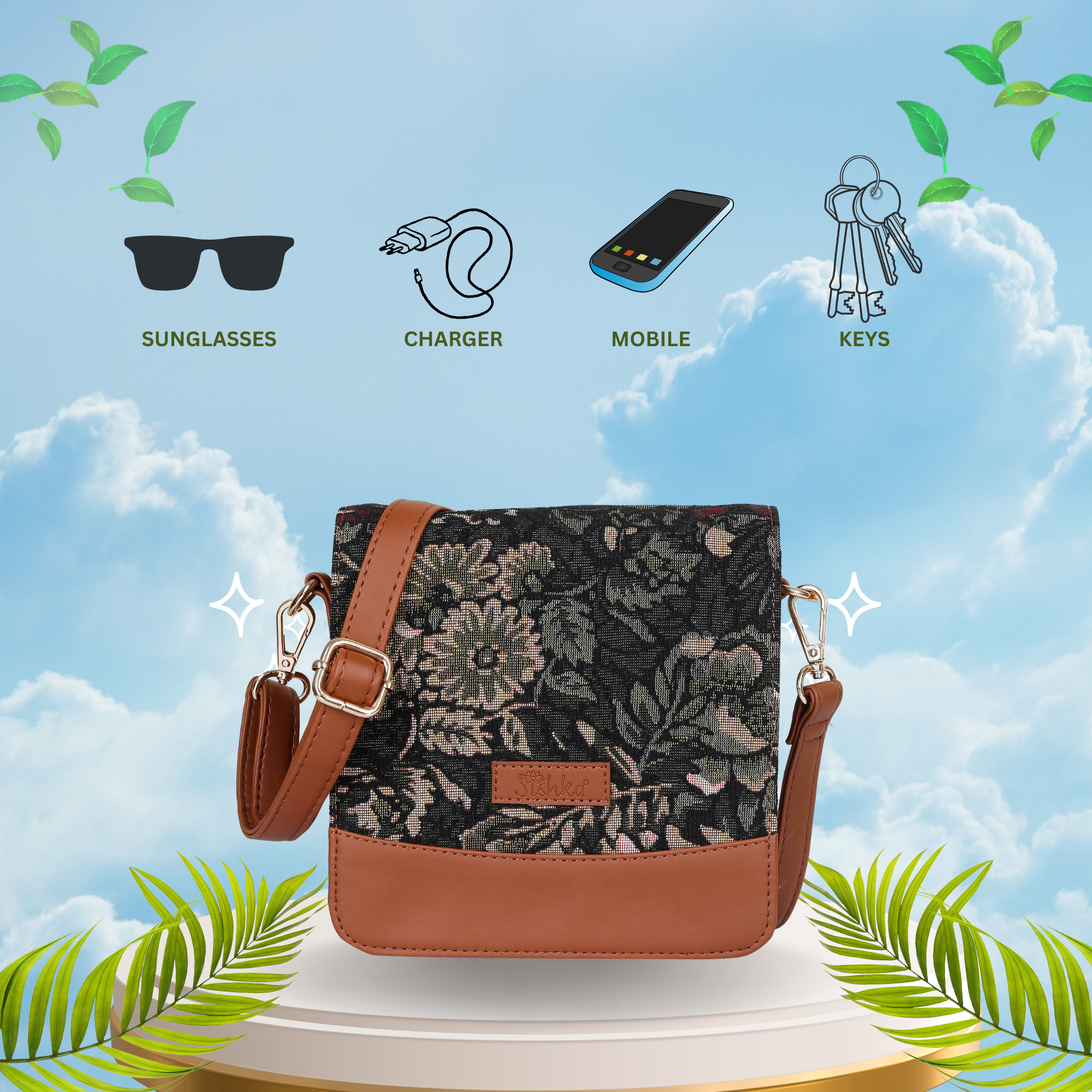 Women’s Vintage Tapestry Crossbody Bag – Vegan Leather-Trimmed Shoulder Satchel Sling Purse for Daily Use