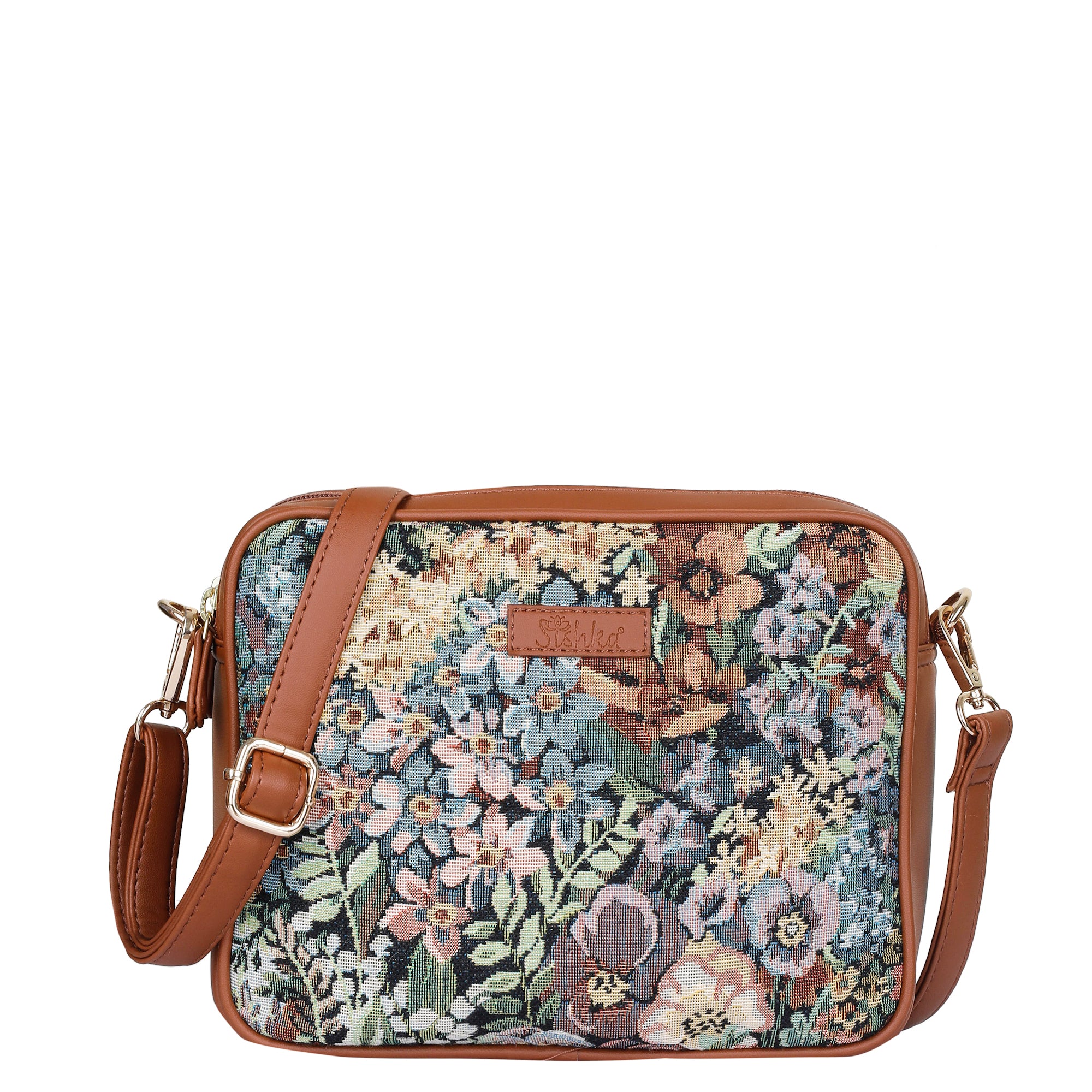 Women’s Botanical Tapestry Crossbody Purse – Messenger & Shoulder Bag with Vegan Leather Accents for Everyday Carry