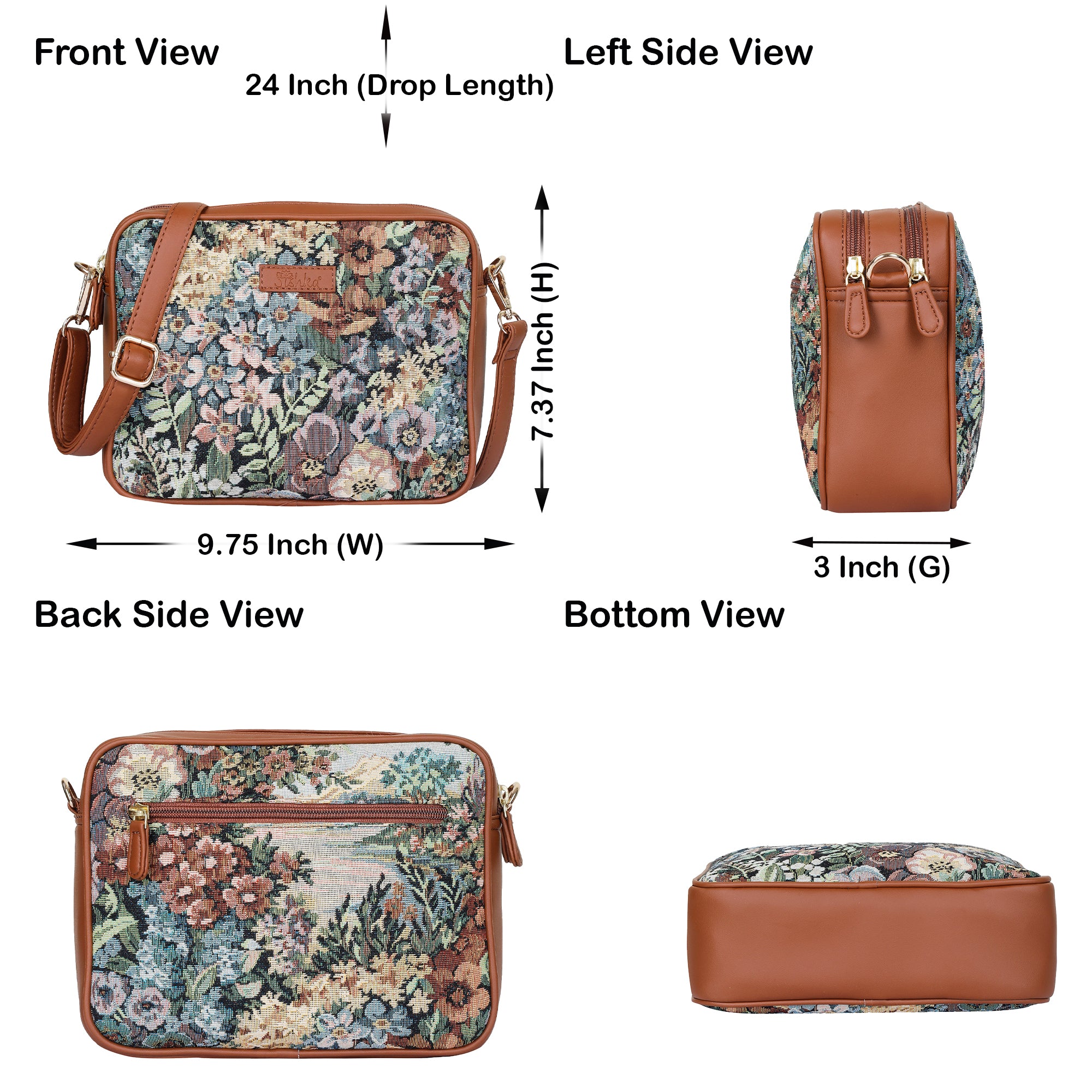 Women’s Botanical Tapestry Crossbody Purse – Messenger & Shoulder Bag with Vegan Leather Accents for Everyday Carry