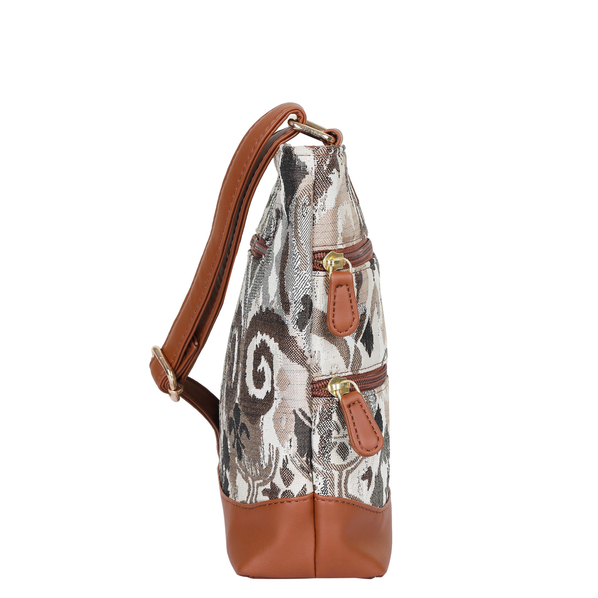 Women’s Abstract Design Tapestry Crossbody Sling Bag – Shoulder & Messenger Purse with Vegan Leather for Outings