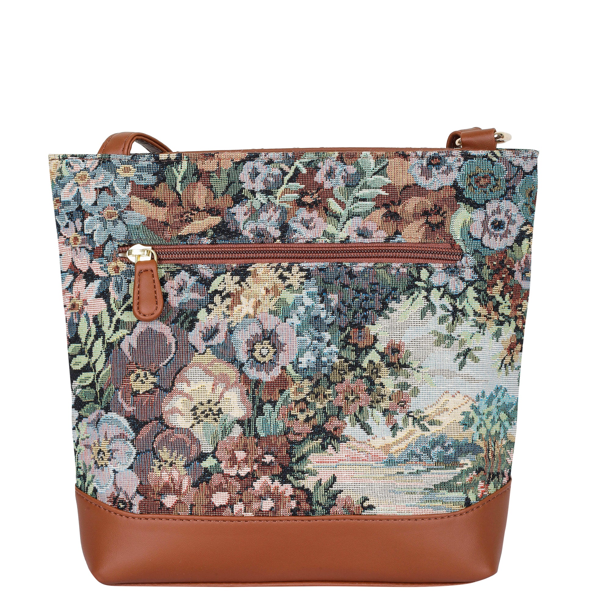 Women’s Botanical Tapestry Crossbody Bag – Messenger-Style Shoulder Purse with Vegan Leather Trim for Everyday Carry