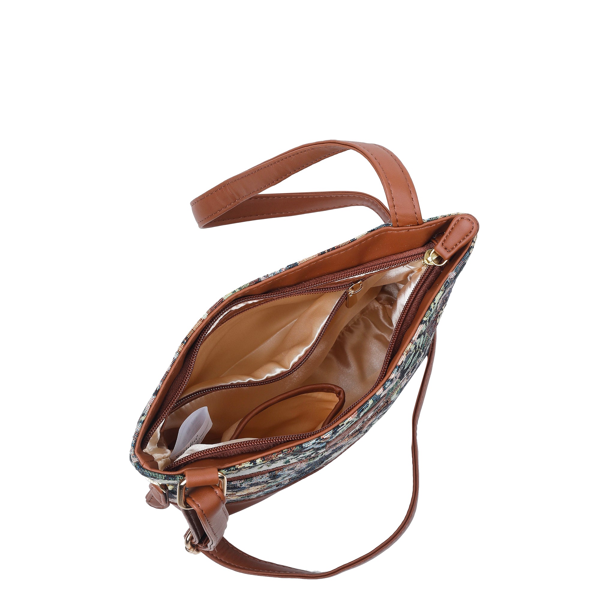 Women’s Botanical Tapestry Crossbody Bag – Messenger-Style Shoulder Purse with Vegan Leather Trim for Everyday Carry