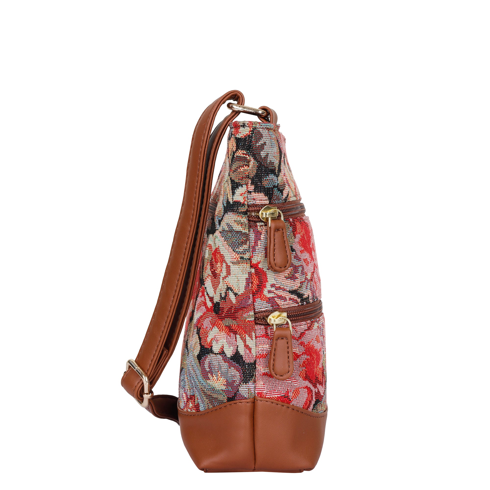 Ladies’ Floral Pattern Tapestry Sling Bag – Crossbody Shoulder Purse with Vegan Leather Trim & Adjustable Strap for Travel