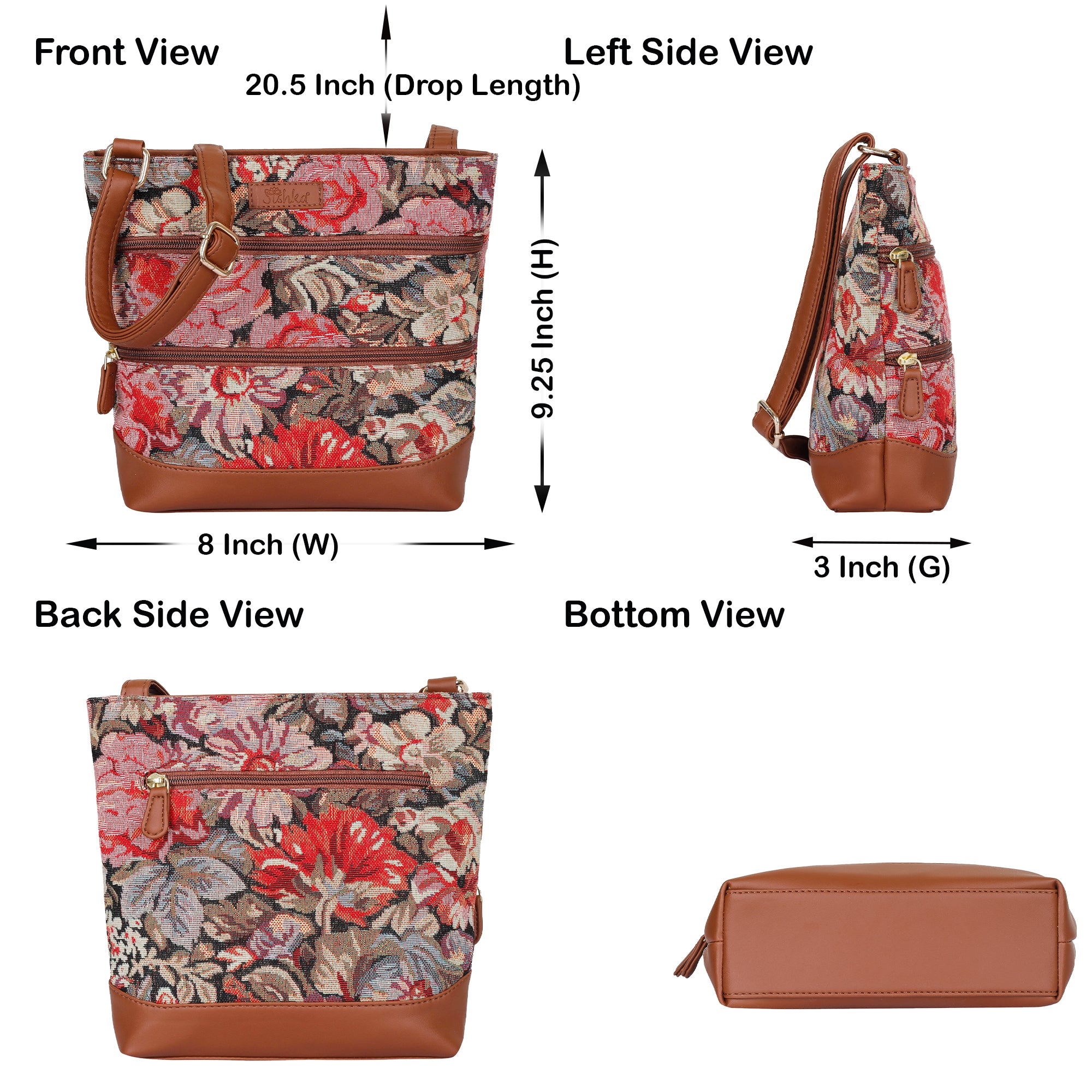 Ladies’ Floral Pattern Tapestry Sling Bag – Crossbody Shoulder Purse with Vegan Leather Trim & Adjustable Strap for Travel