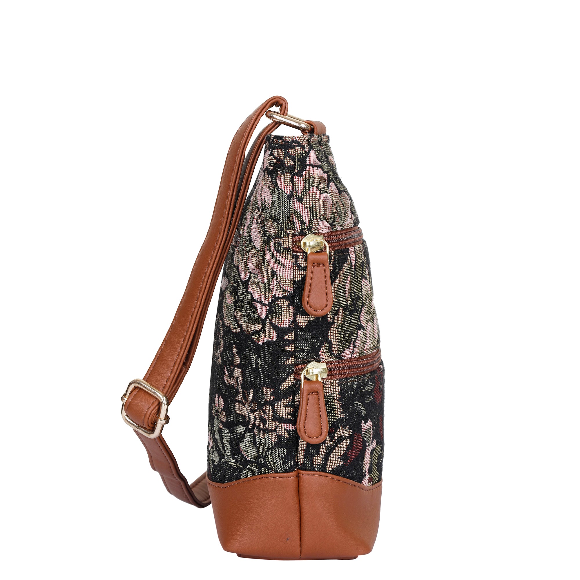 Women’s Vintage Tapestry Crossbody Sling Bag – Shoulder & Messenger Purse with Vegan Leather Trim & Adjustable Strap for Daily Use