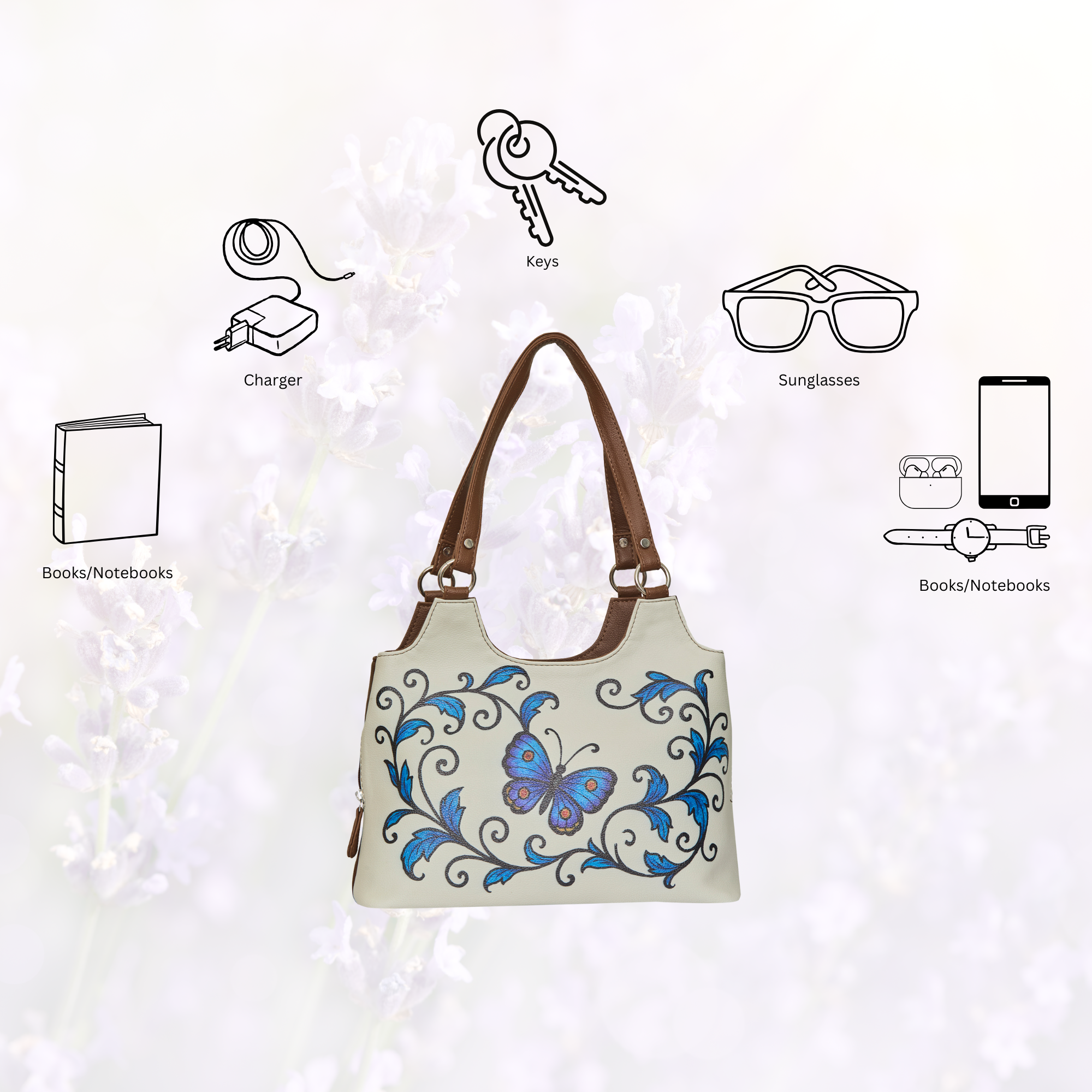 Printed Genuine Leather Shoulder Tote Bag for Women – Stylish Top Handle Handbag Purse– Travel, Office & Daily Use